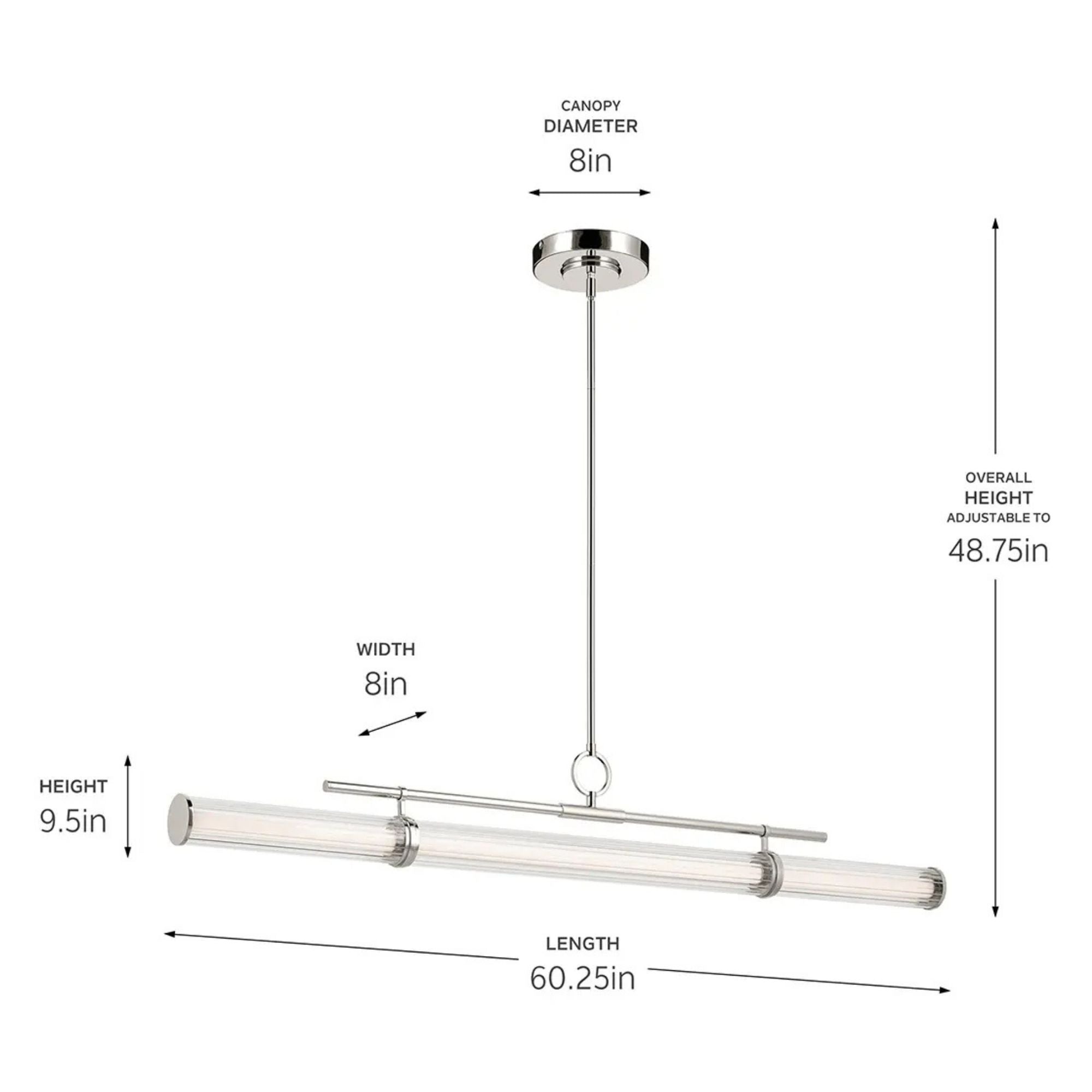 Kichler Riven 60.25 in. Linear Chandelier, Polished Nickel with White Cylinder Shade