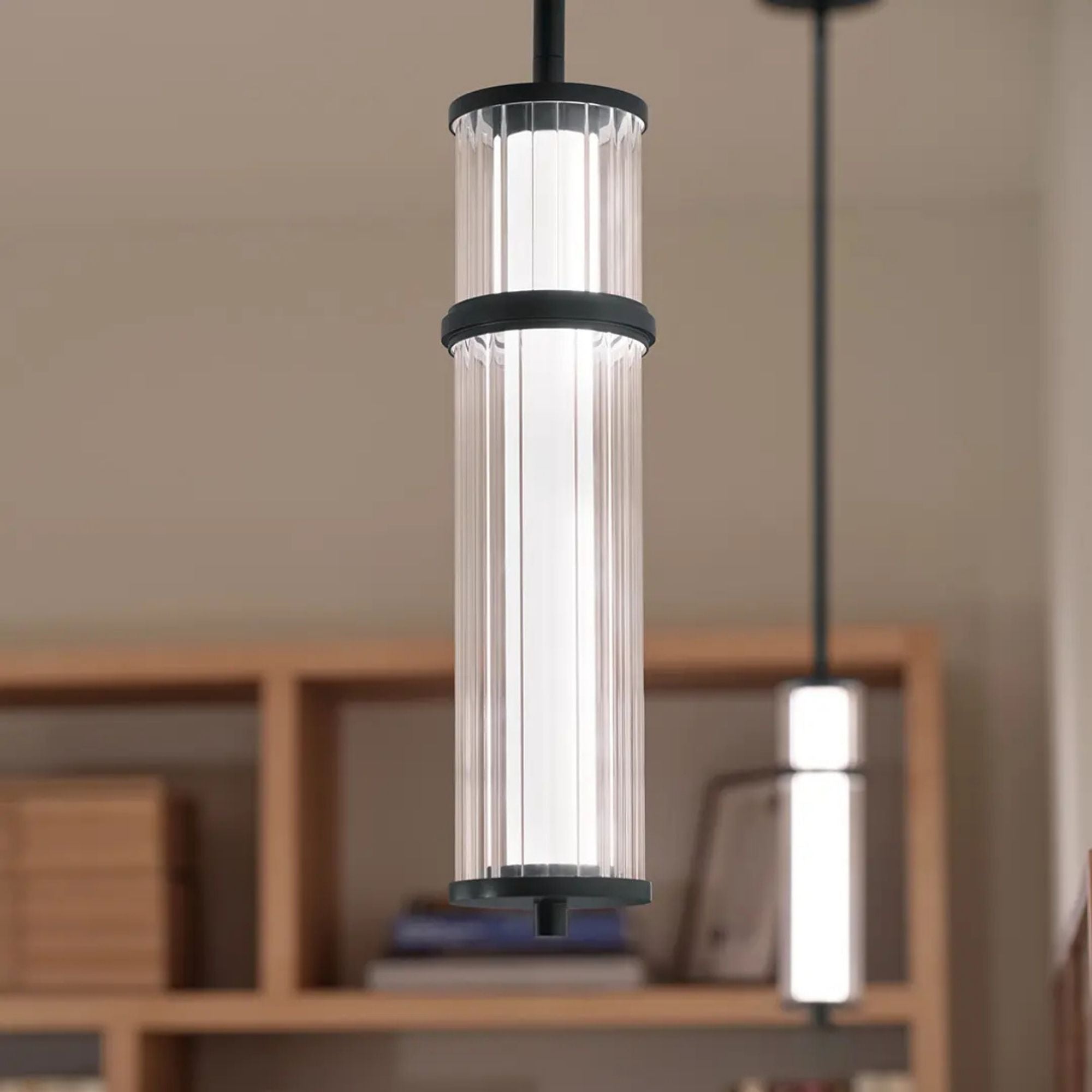 Kichler Riven 15.5 in. Pendant Light, Black with Clear Fluted Glass