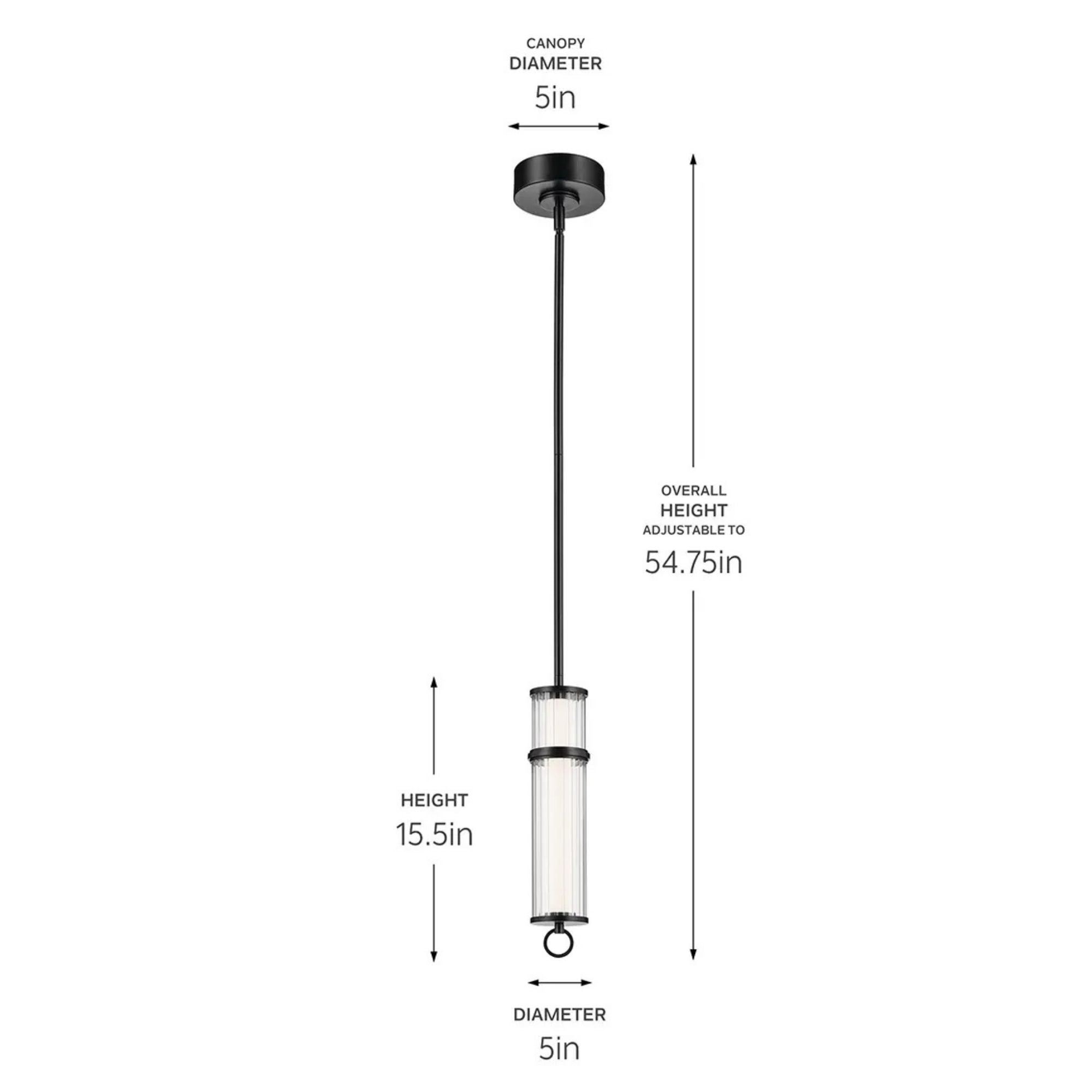 Kichler Riven 15.5 in. Pendant Light, Black with Clear Fluted Glass