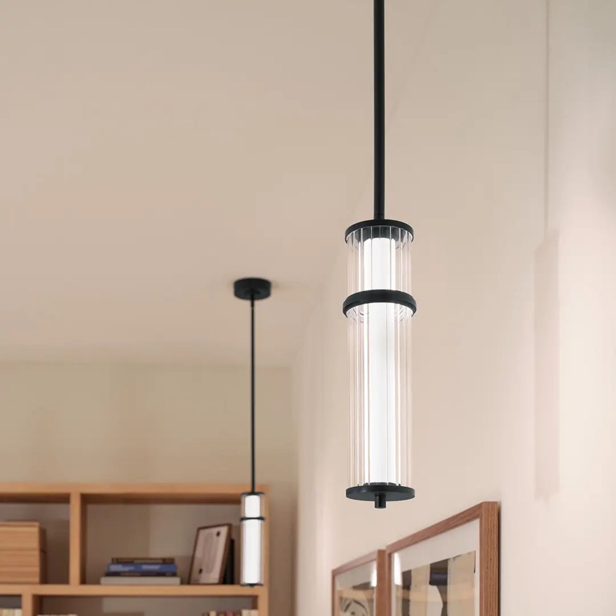 Kichler Riven 15.5 in. Pendant Light, Black with Clear Fluted Glass