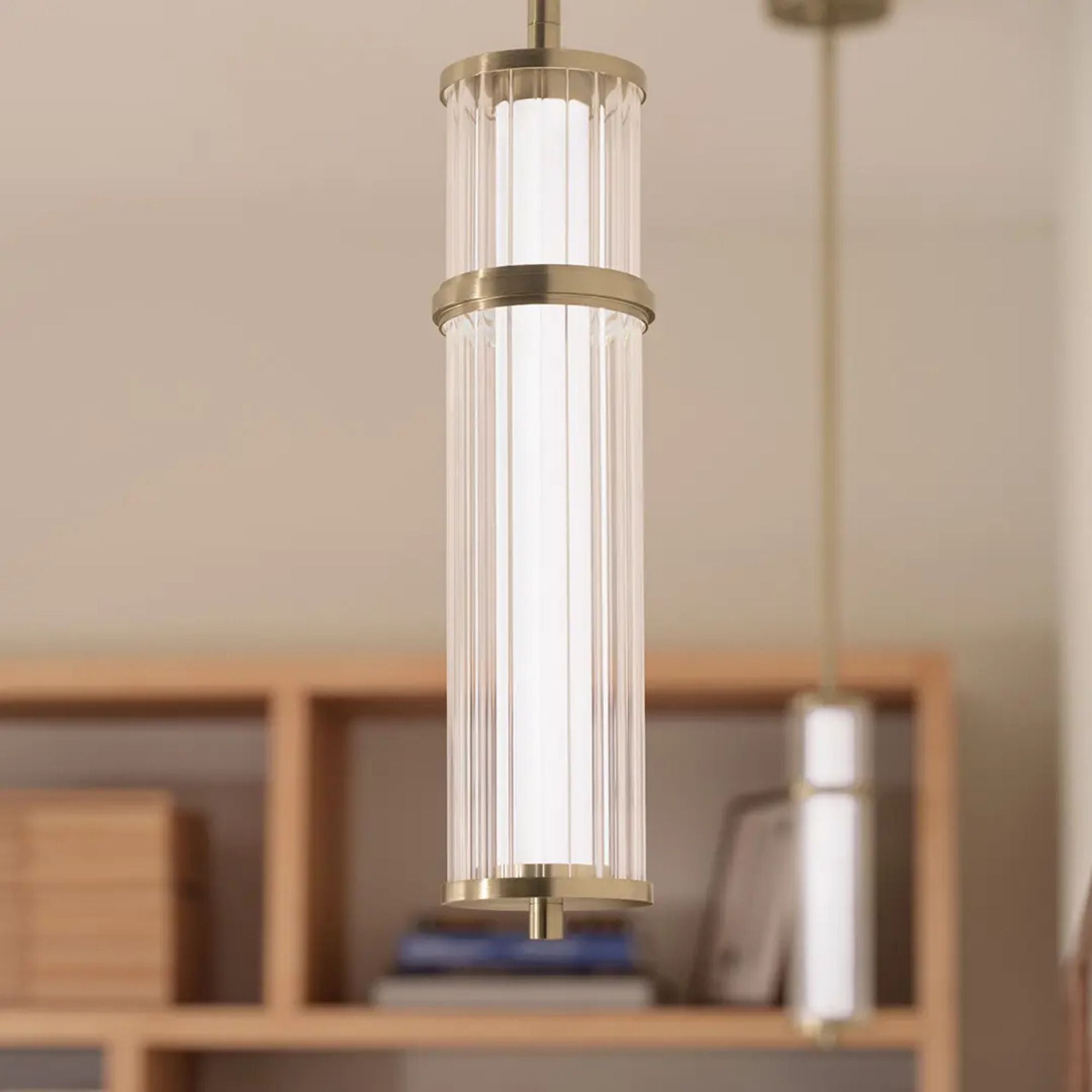 Kichler Riven 15.5 in. Pendant Light, Champagne Bronze with Clear Fluted Glass