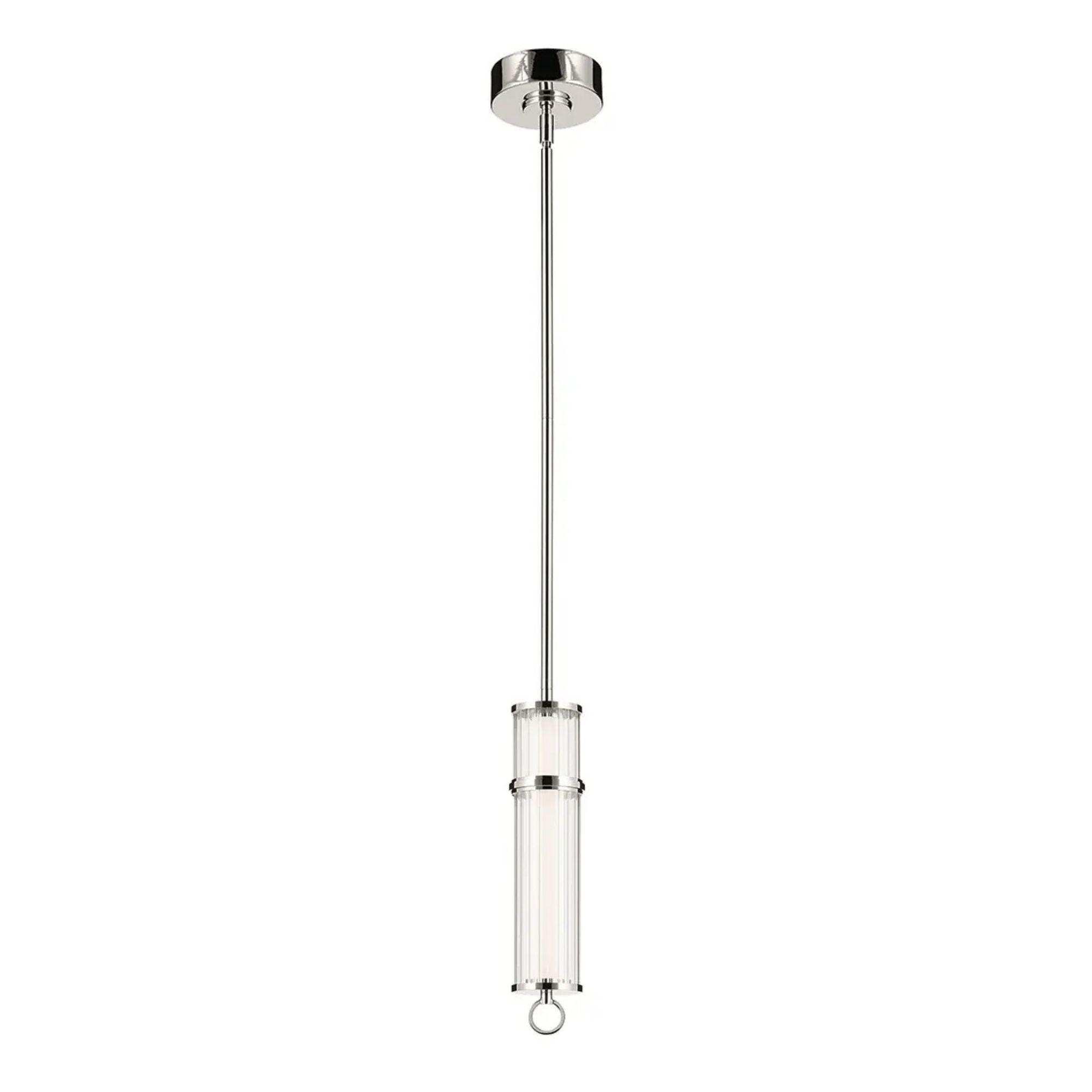 Kichler Riven 15.5 in. Pendant Light, Polished Nickel with Clear Fluted Glass Cylinder Shade