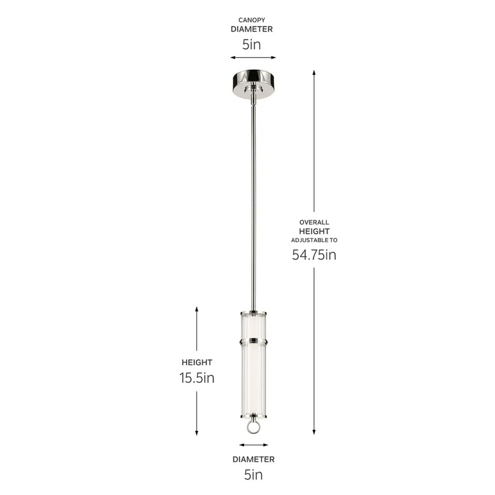 Kichler Riven 15.5 in. Pendant Light, Polished Nickel with Clear Fluted Glass Cylinder Shade
