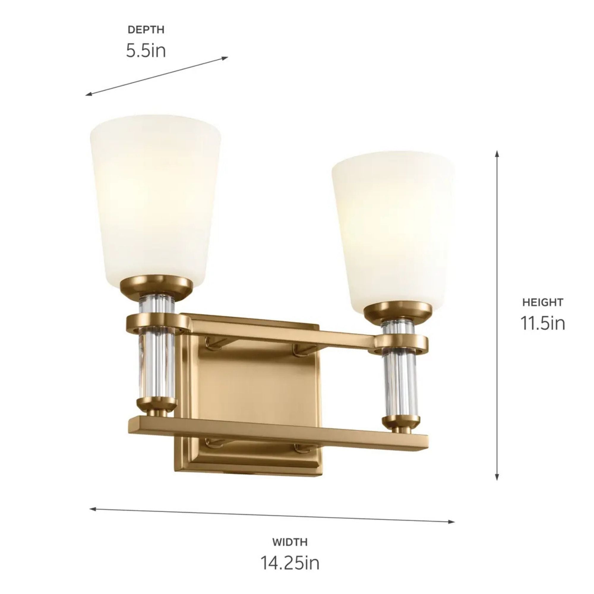 Kichler Lighting - Rosalind 14" 2-Light Bath Vanity Light, Brushed Natural Brass Finish | Bees Lighting
