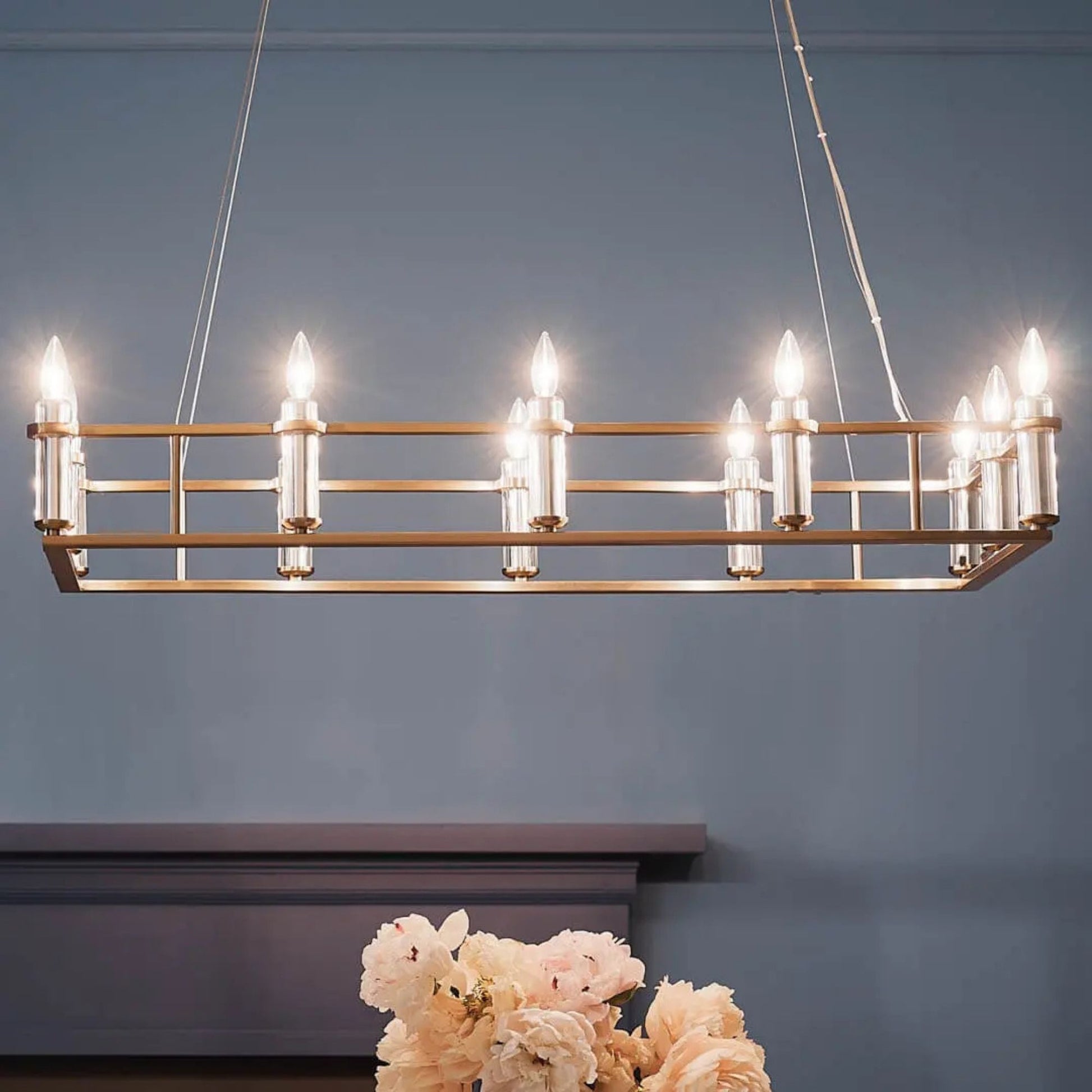 Kichler Lighting - Rosalind 45" 12-Light Linear Chandelier, Brushed Natural Brass Finish | Bees Lighting