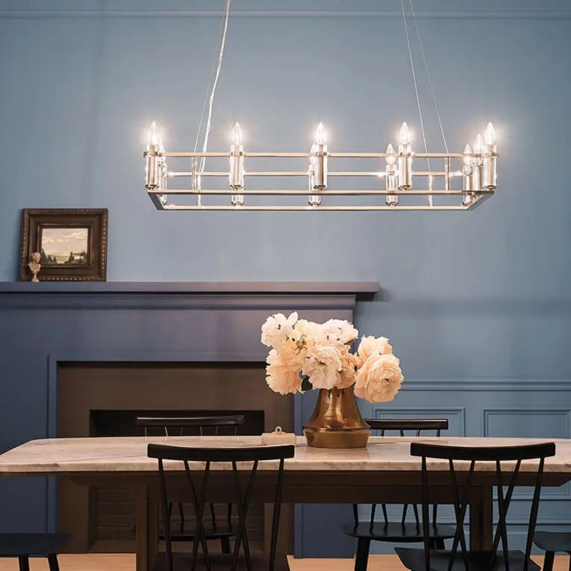 Rosalind 45" 12-Light Linear Chandelier, Polished Nickel Finish