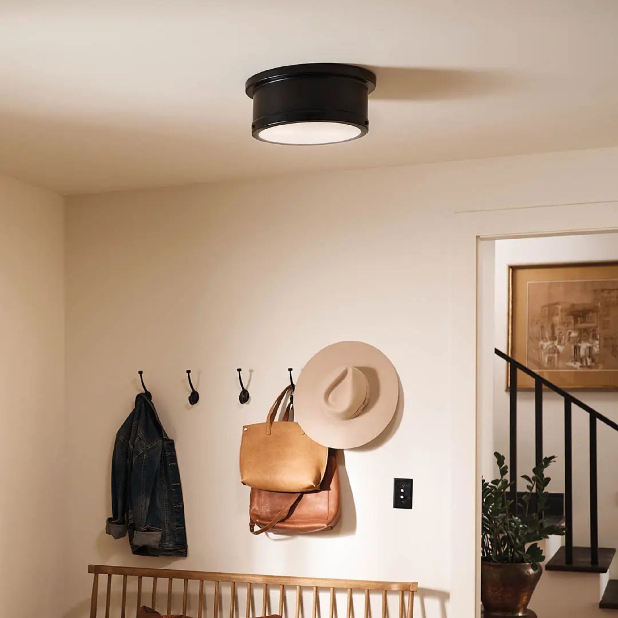 Serca 14" 2-Light Flush Mount, Black Finish