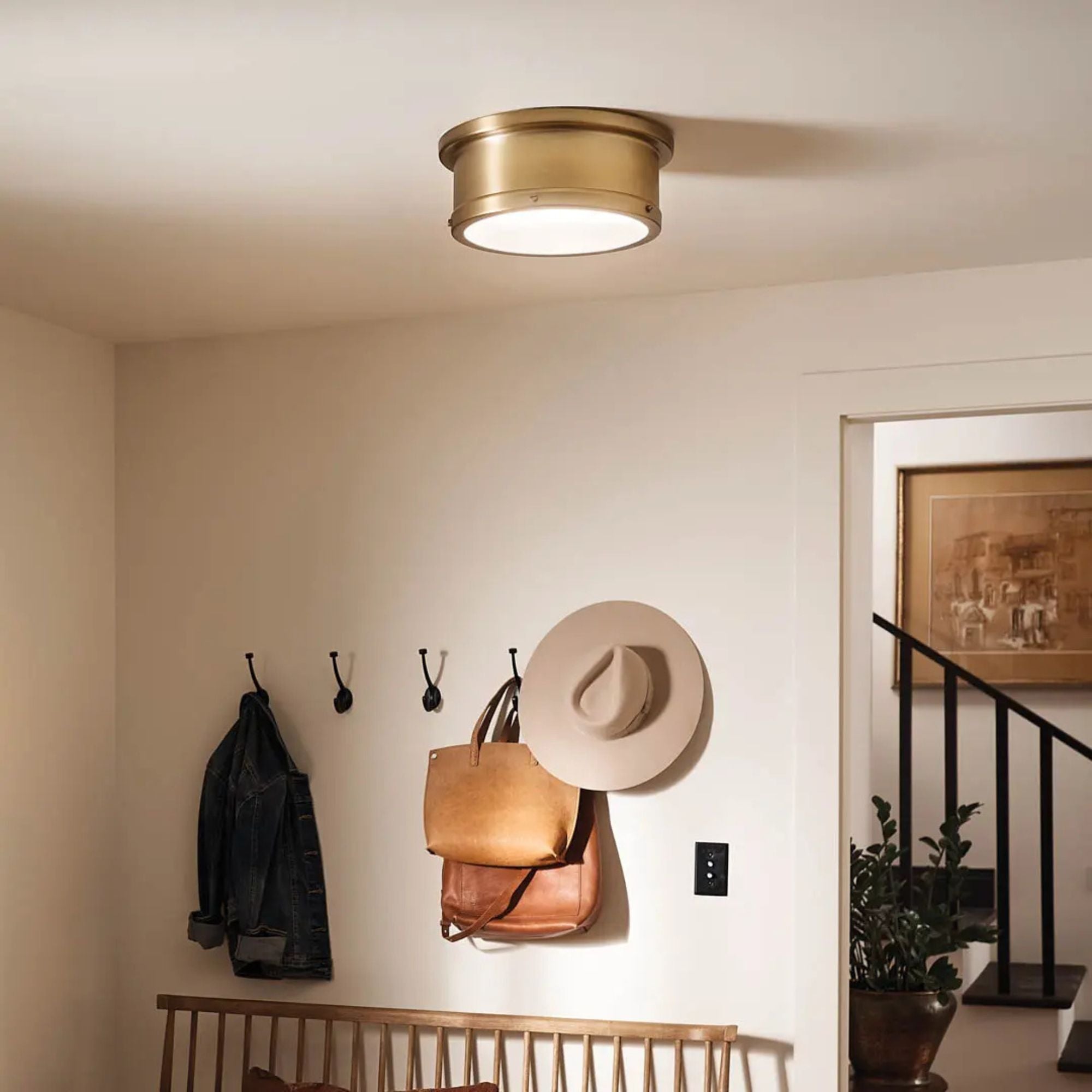 Serca 14" 2-Light Flush Mount, Brushed Natural Brass Finish
