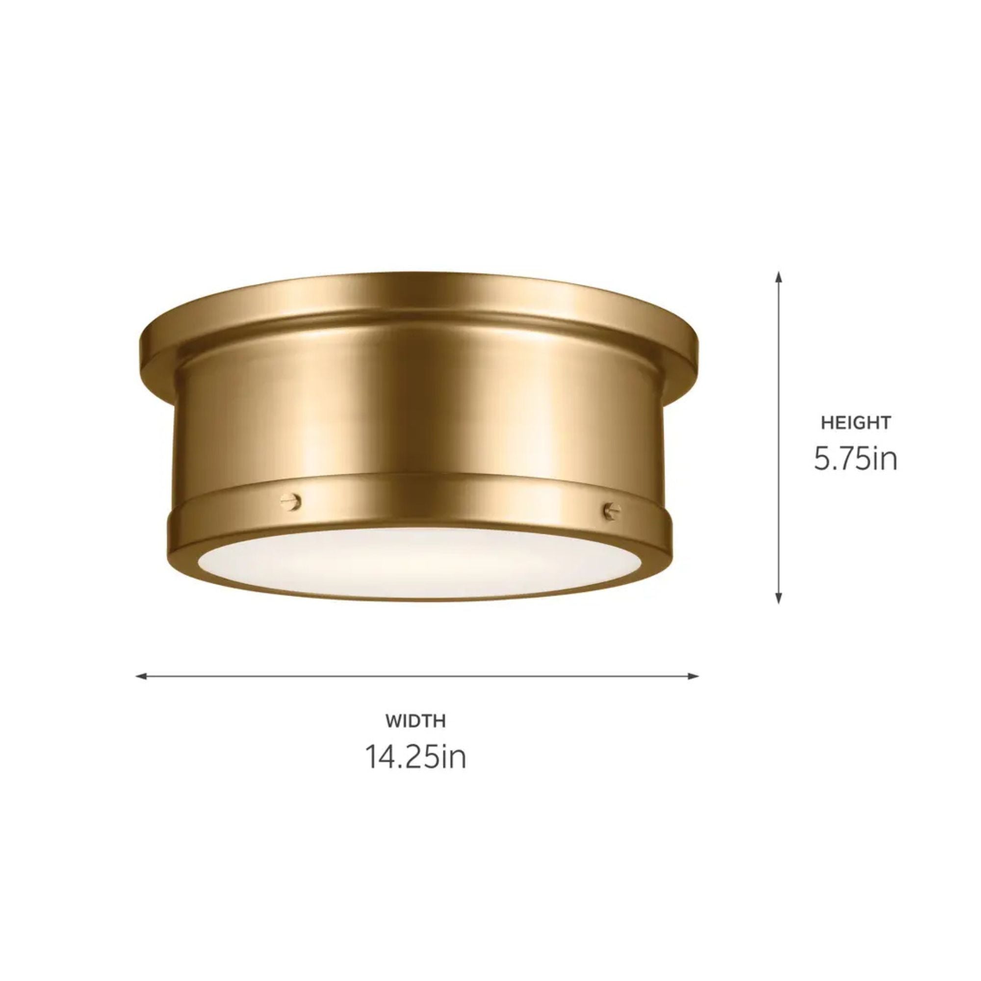 Serca 14" 2-Light Flush Mount, Brushed Natural Brass Finish