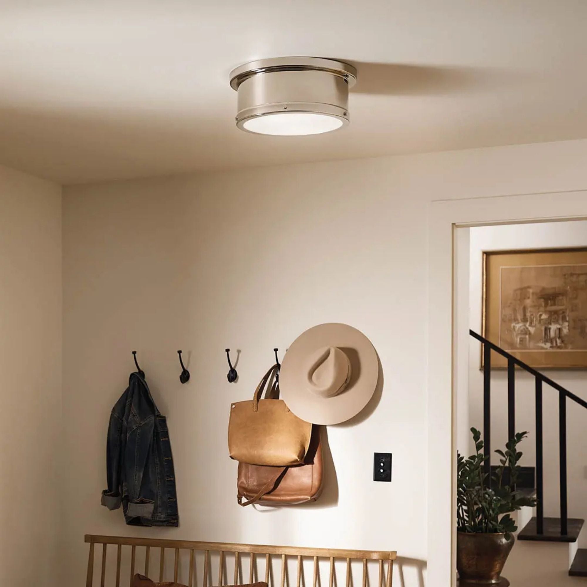 Serca 14" 2-Light Flush Mount, Polished Nickel Finish