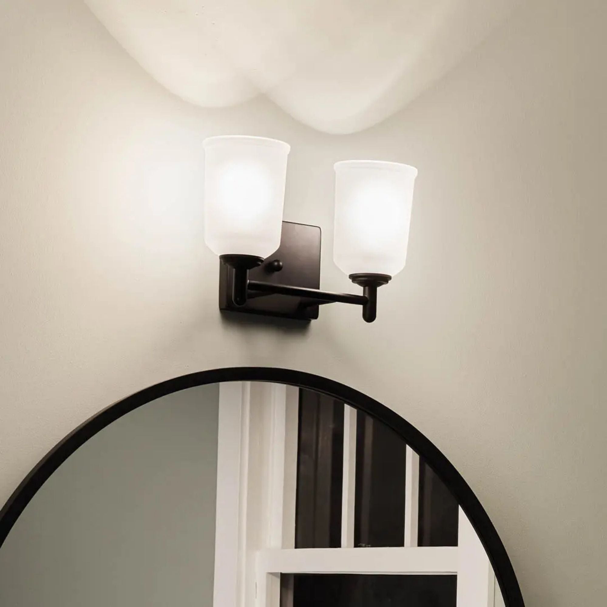 Shailene 13" 2-Light Bath Vanity Light, Black Finish, Etched Glass
