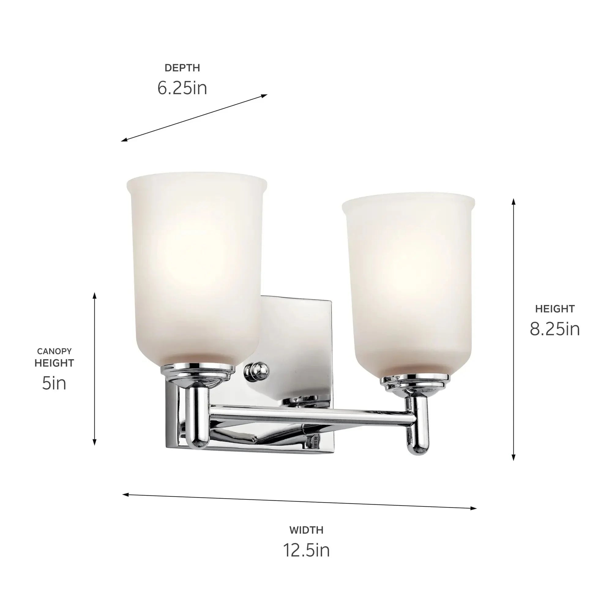 Shailene 13" 2-Light Bath Vanity Light, Chrome Finish, Etched Glass