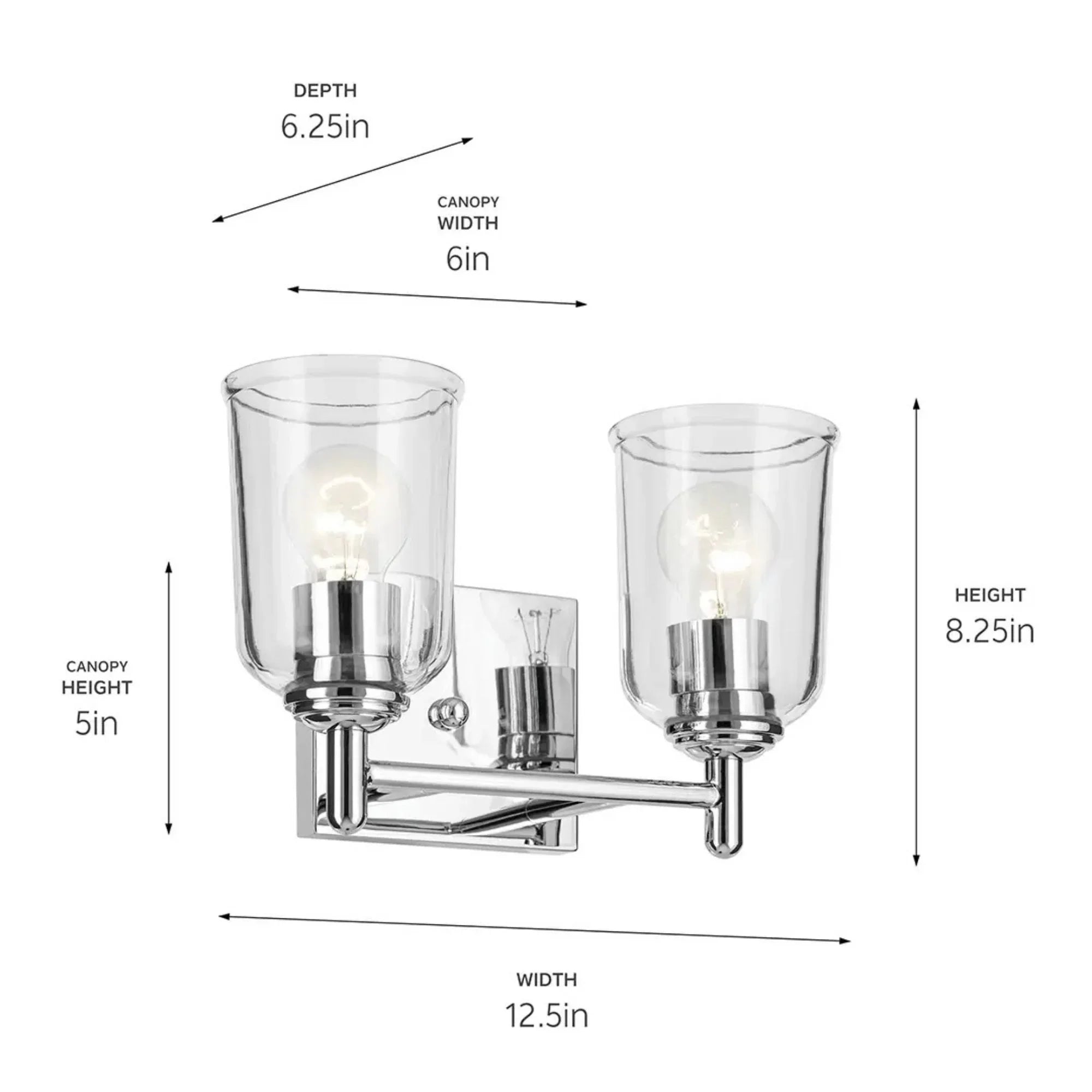Shailene 13" 2-Light Bath Vanity Light, Chrome Finish, Clear Glass