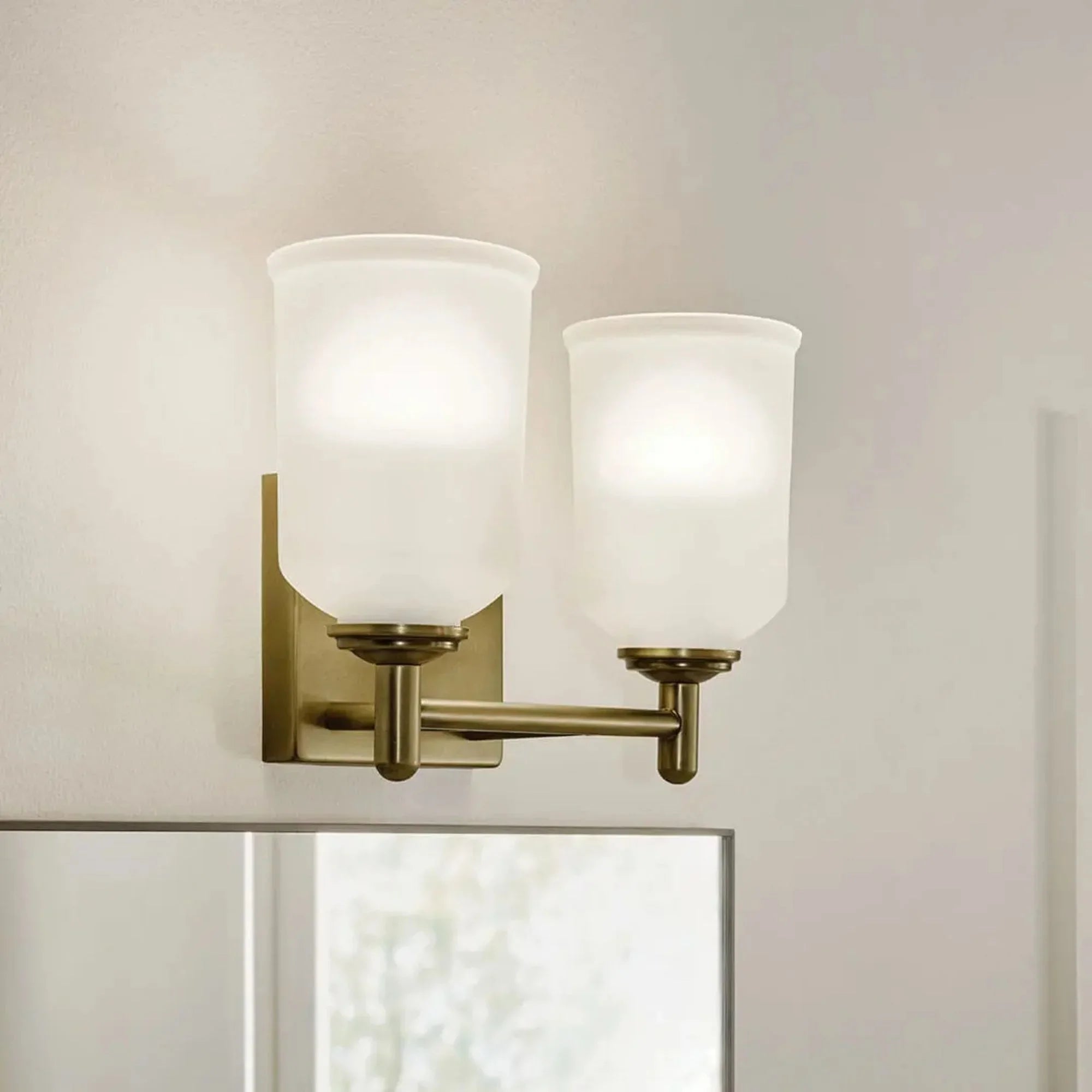 Shailene 13" 2-Light Bath Vanity Light, Natural Brass Finish, Etched Glass