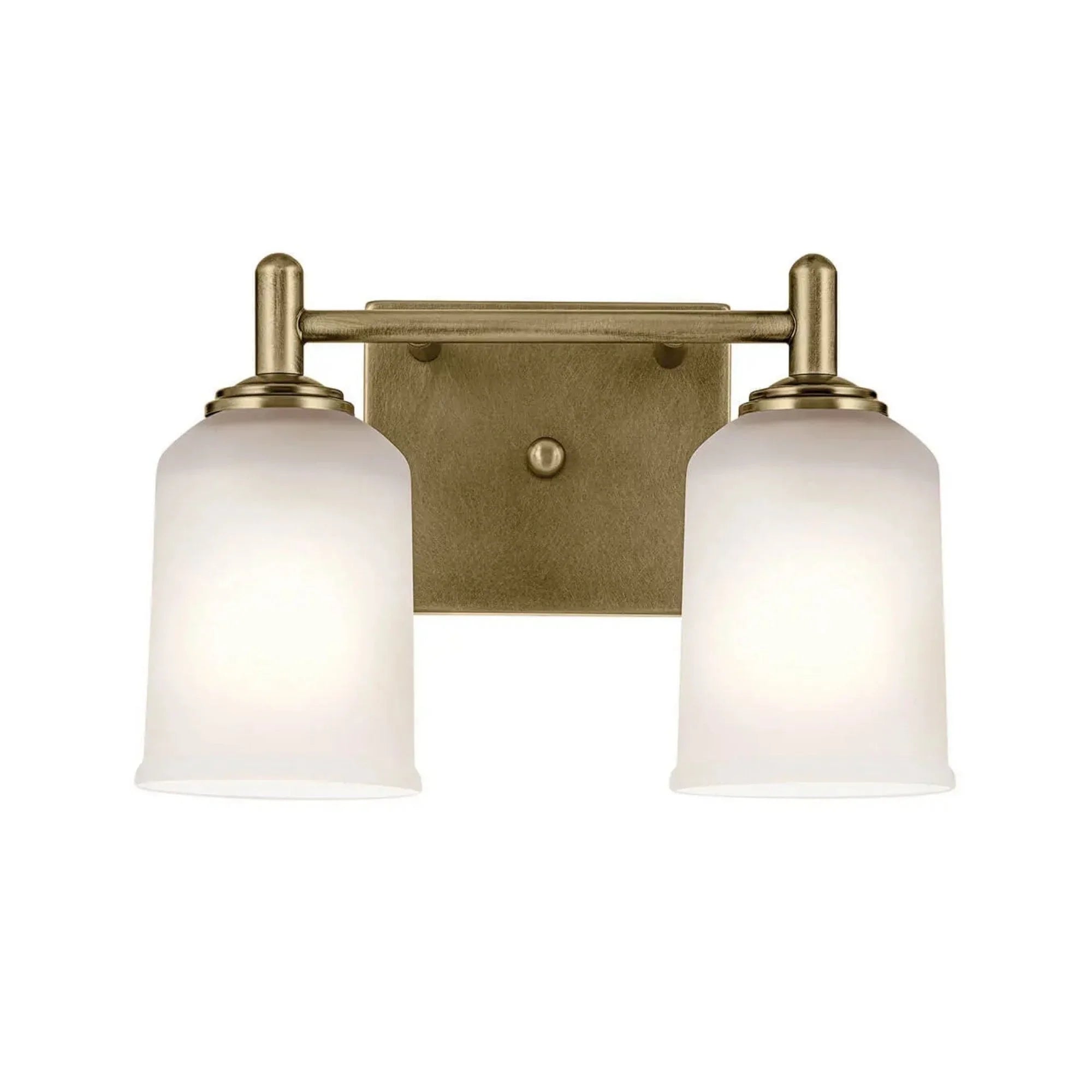 Shailene 13" 2-Light Bath Vanity Light, Natural Brass Finish, Etched Glass