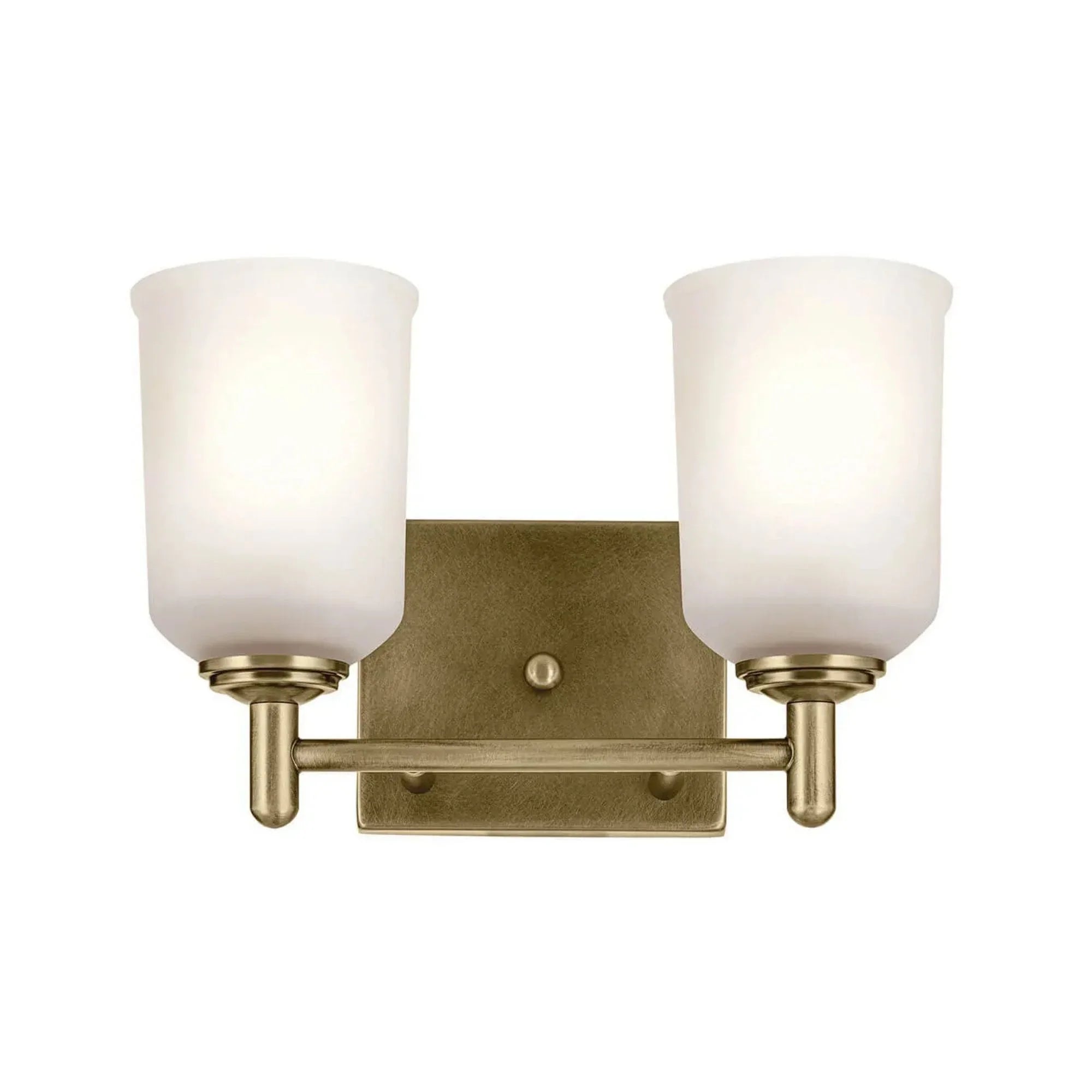 Shailene 13" 2-Light Bath Vanity Light, Natural Brass Finish, Etched Glass