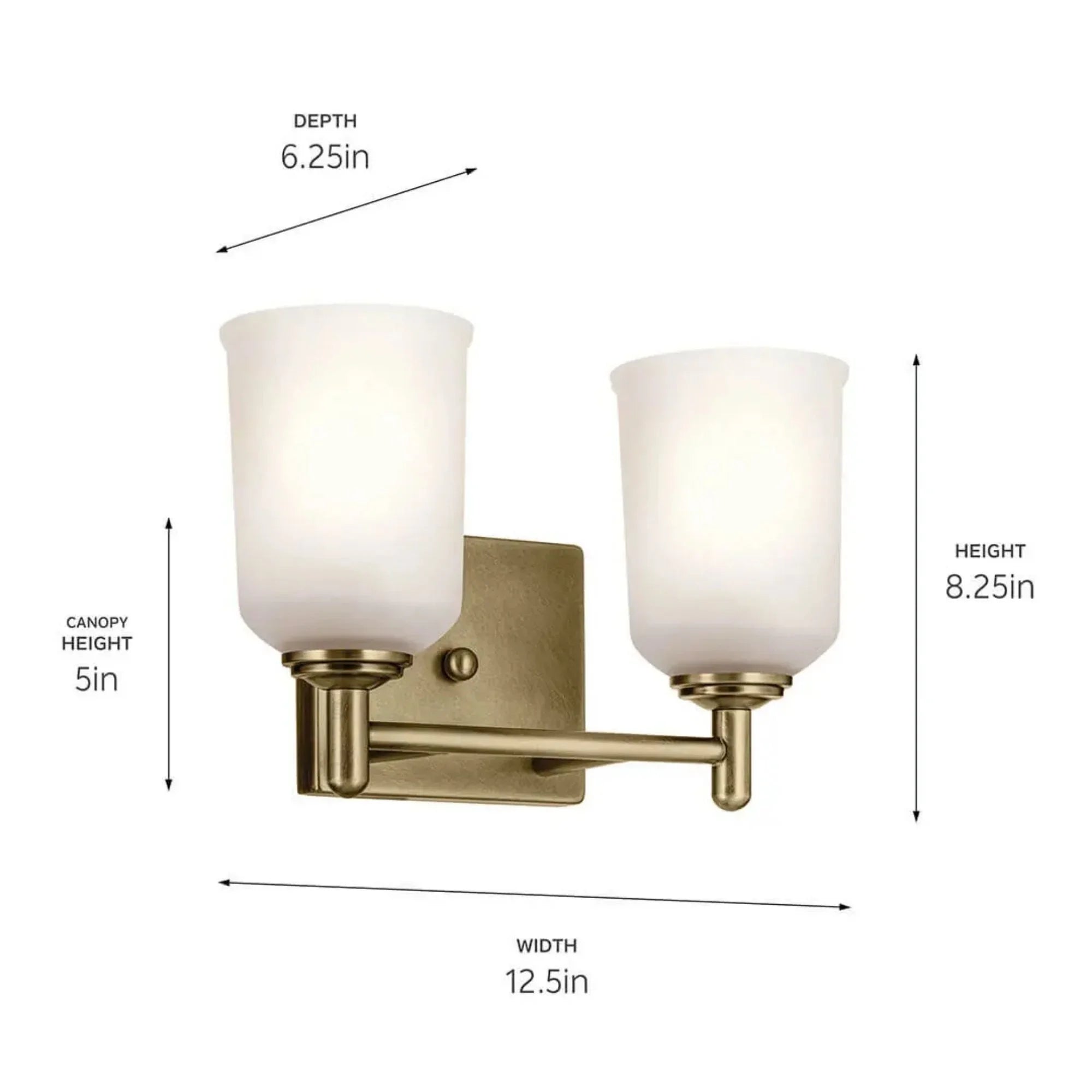 Shailene 13" 2-Light Bath Vanity Light, Natural Brass Finish, Etched Glass