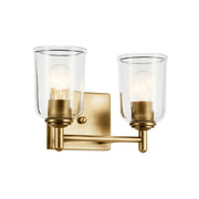 Shailene 13" 2-Light Bath Vanity Light, Natural Brass Finish, Clear Glass