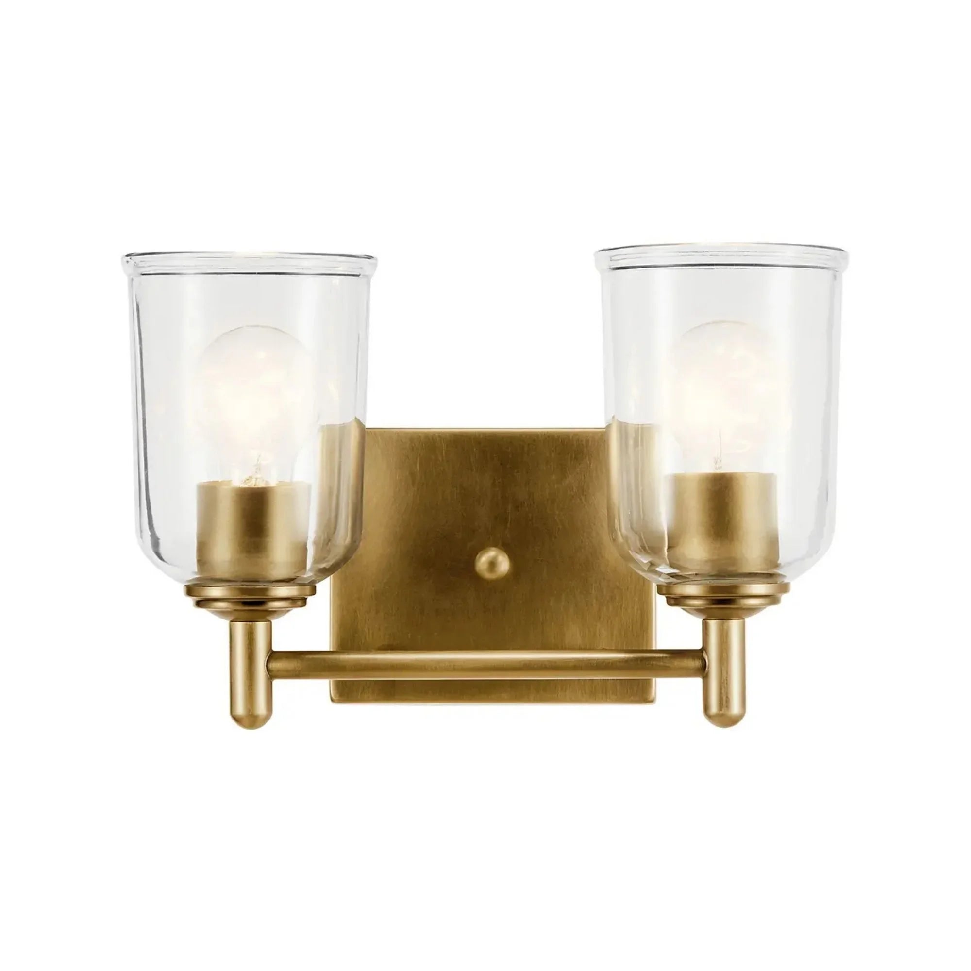 Shailene 13" 2-Light Bath Vanity Light, Natural Brass Finish, Clear Glass