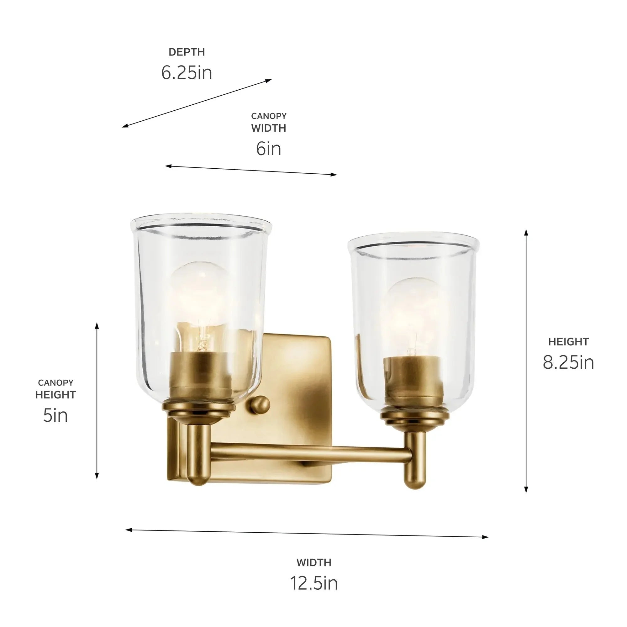 Shailene 13" 2-Light Bath Vanity Light, Natural Brass Finish, Clear Glass