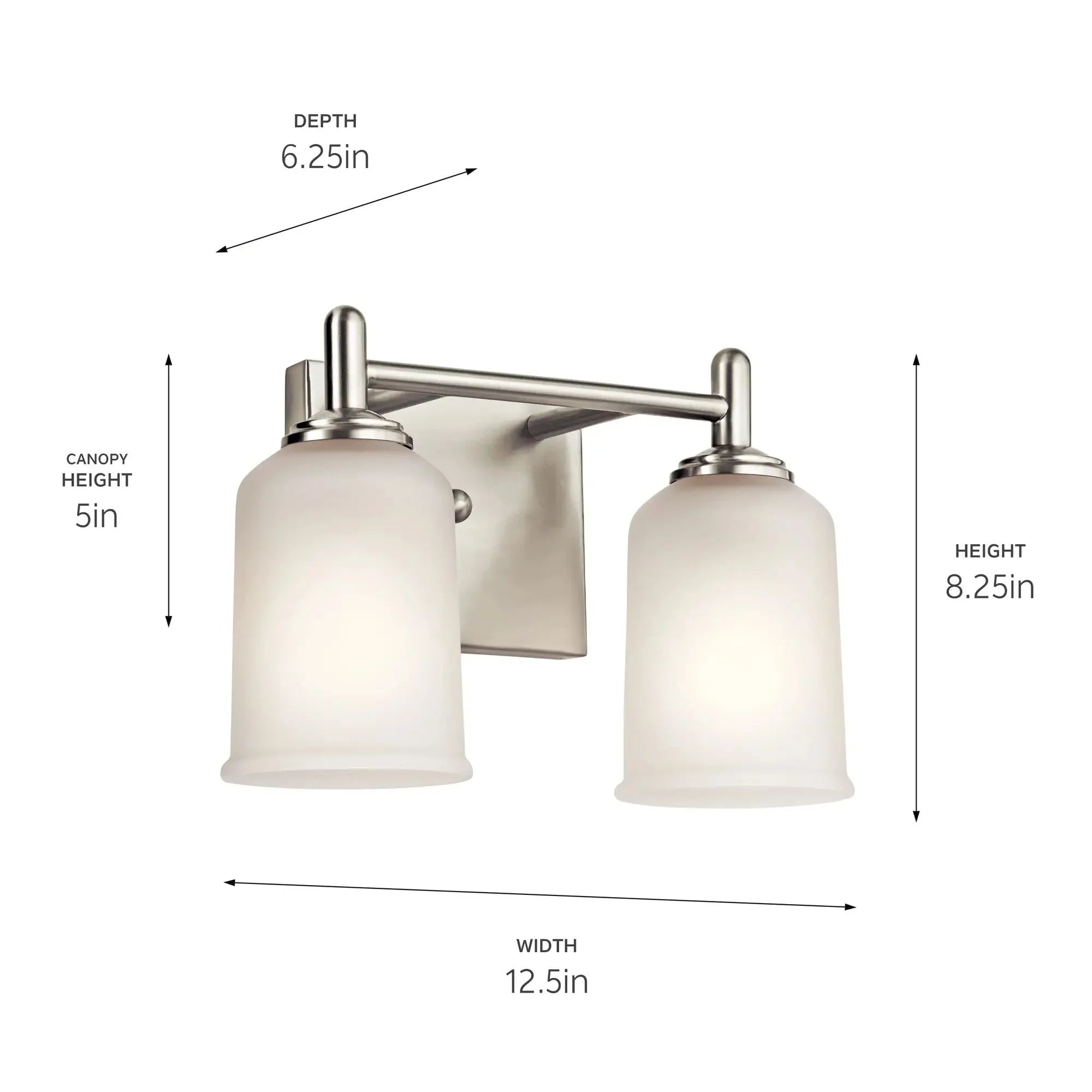 Shailene 13" 2-Light Bath Vanity Light, Brushed Nickel Finish, Etched Glass