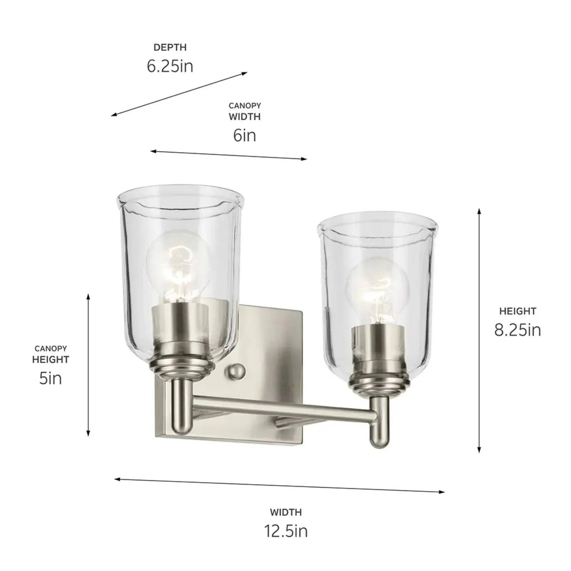 Shailene 13" 2-Light Bath Vanity Light, Brushed Nickel Finish, Clear Glass