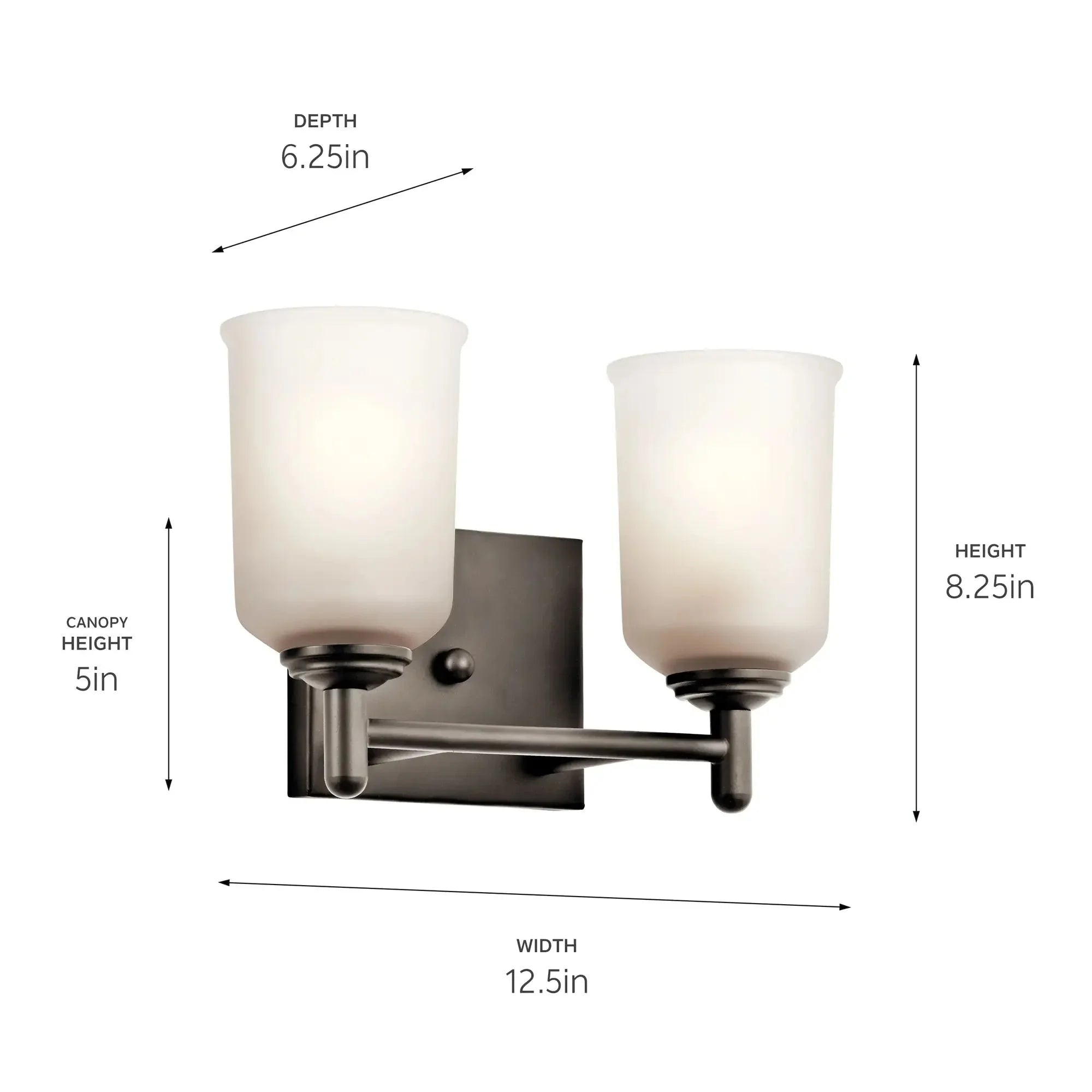 Shailene 13" 2-Light Bath Vanity Light, Olde Bronze Finish, Etched Glass