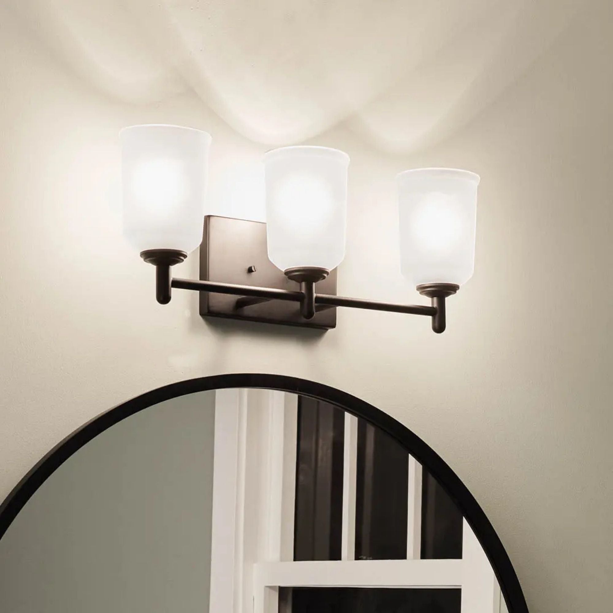 Shailene 21" 3-Light Bath Vanity Light, Black Finish, Etched Glass
