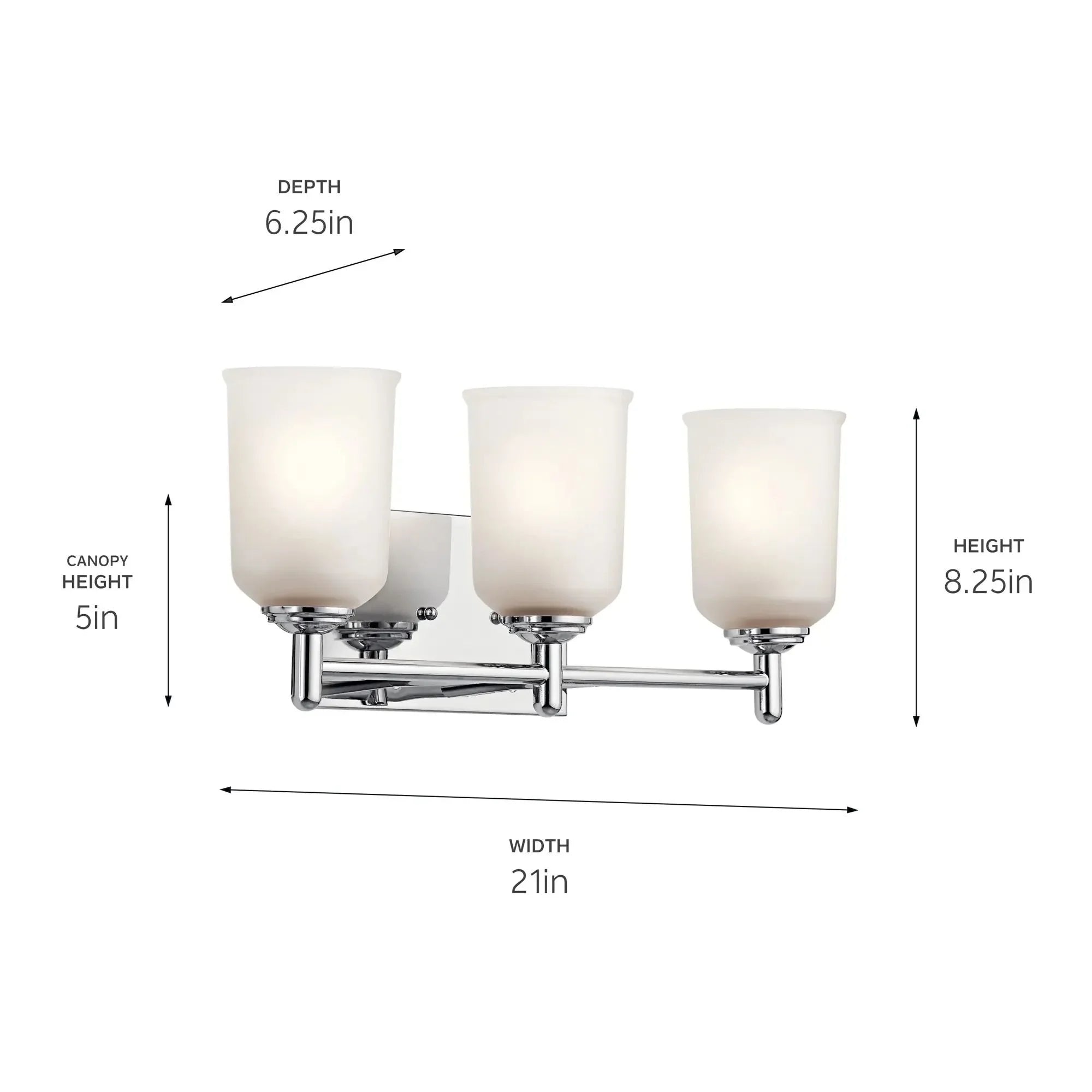 Shailene 21" 3-Light Bath Vanity Light, Chrome Finish, Etched Glass