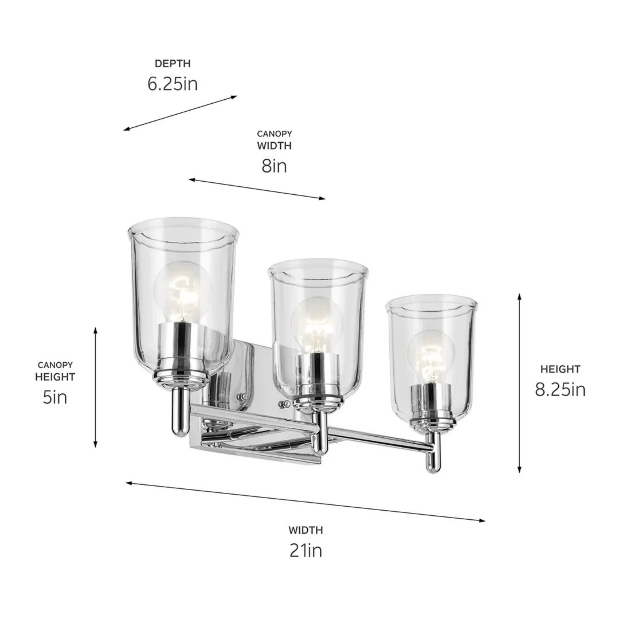 Shailene 21" 3-Light Bath Vanity Light, Chrome Finish, Clear Glass
