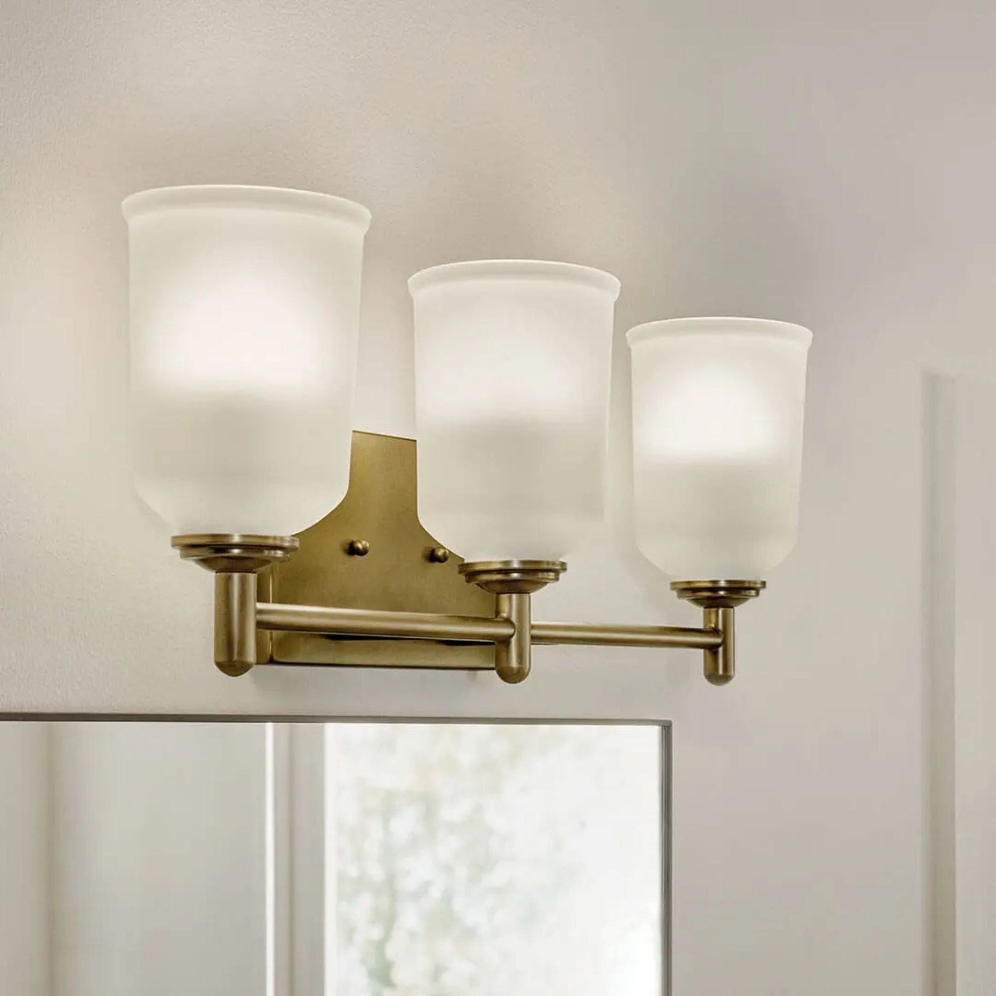 Shailene 21" 3-Light Bath Vanity Light, Natural Brass Finish, Etched Glass