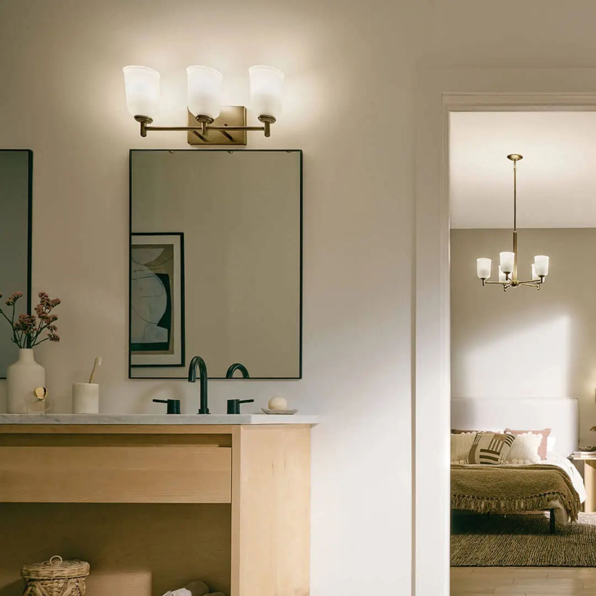 Shailene 21" 3-Light Bath Vanity Light, Natural Brass Finish, Etched Glass