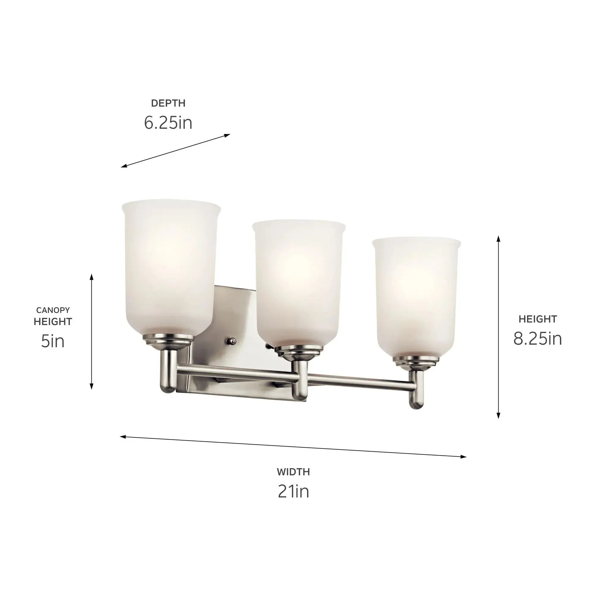 Shailene 21" 3-Light Bath Vanity Light, Brushed Nickel Finish, Etched Glass