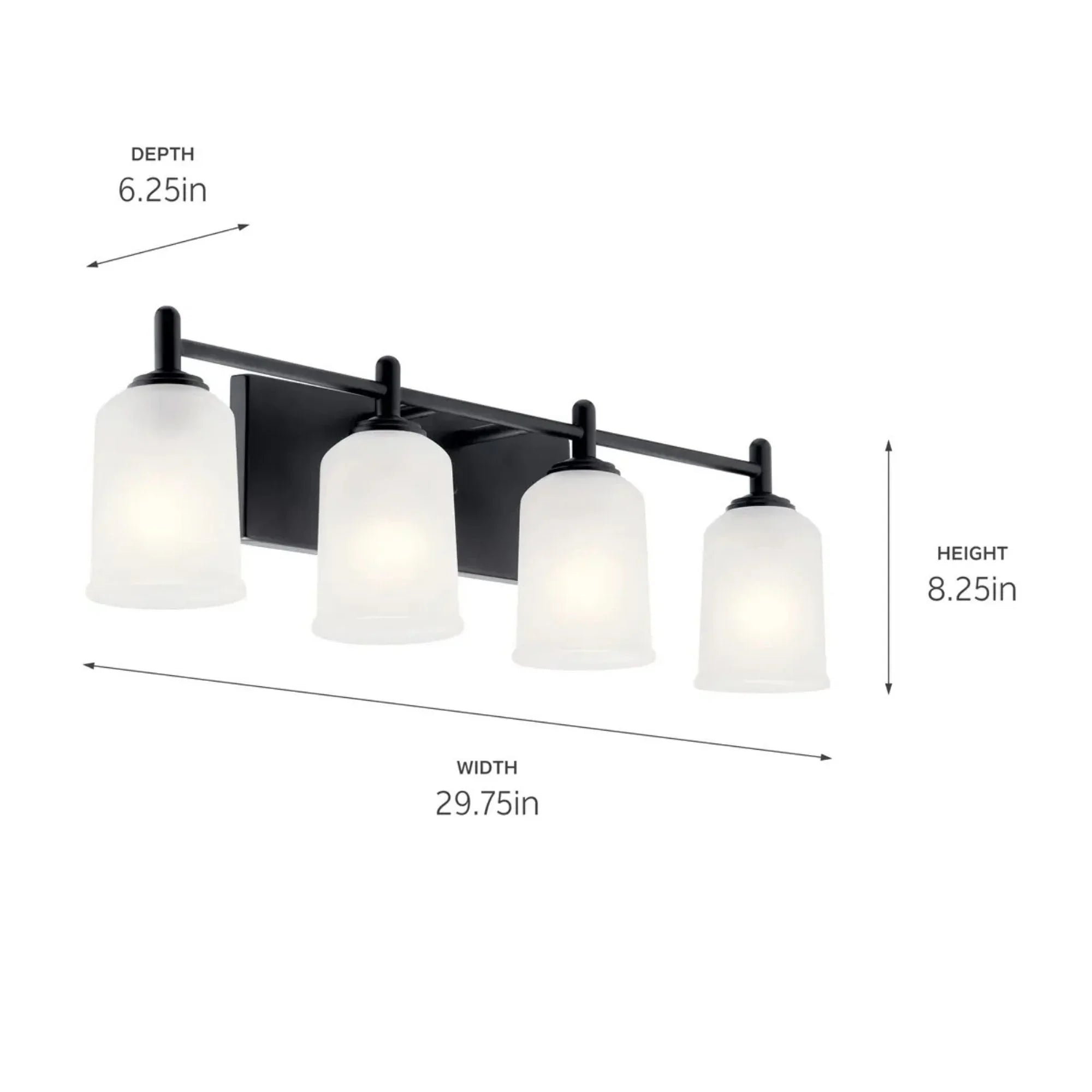 Shailene 30" 4-Light Bath Vanity Light, Black Finish, Etched Glass