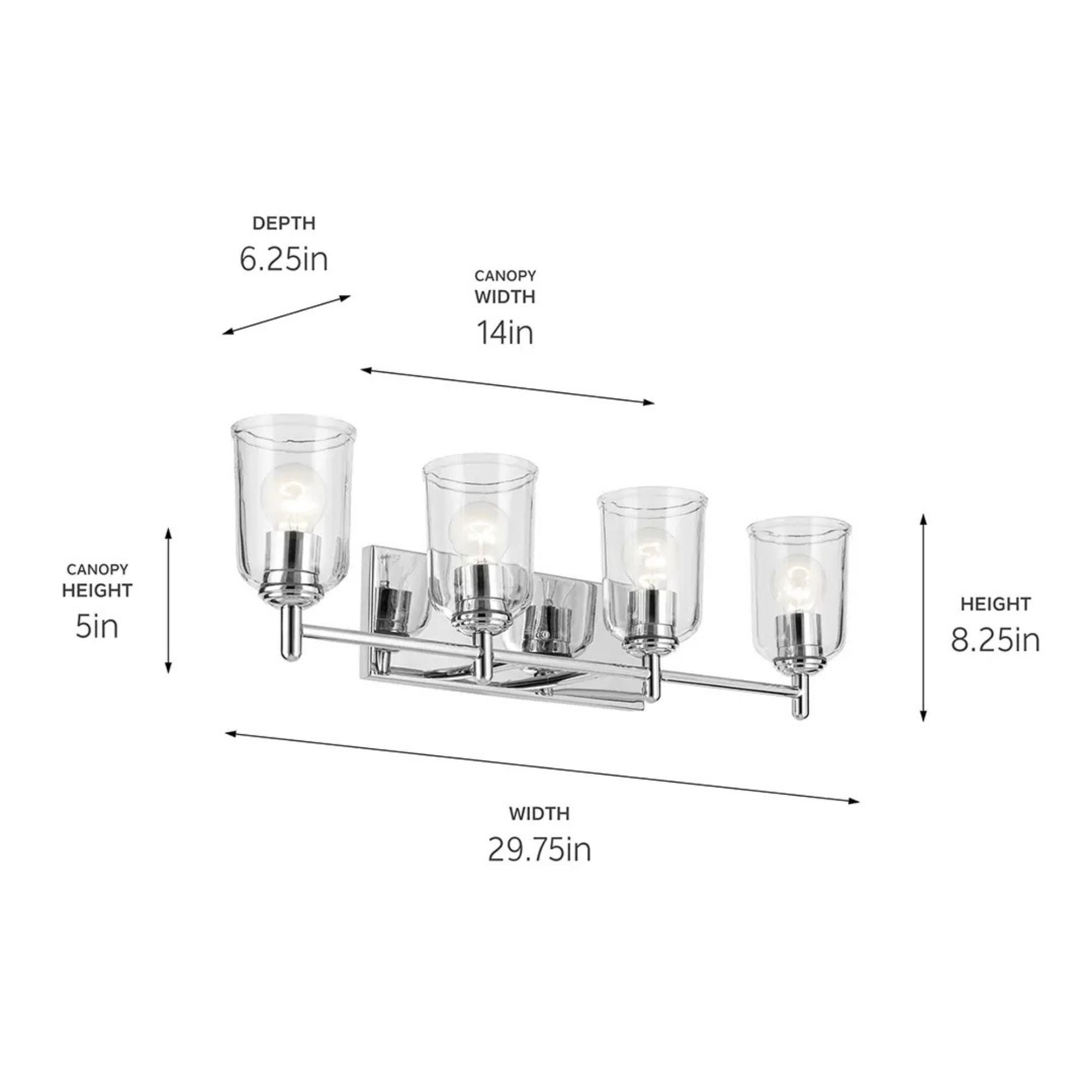 Shailene 30" 4-Light Bath Vanity Light, Chrome Finish, Clear Glass