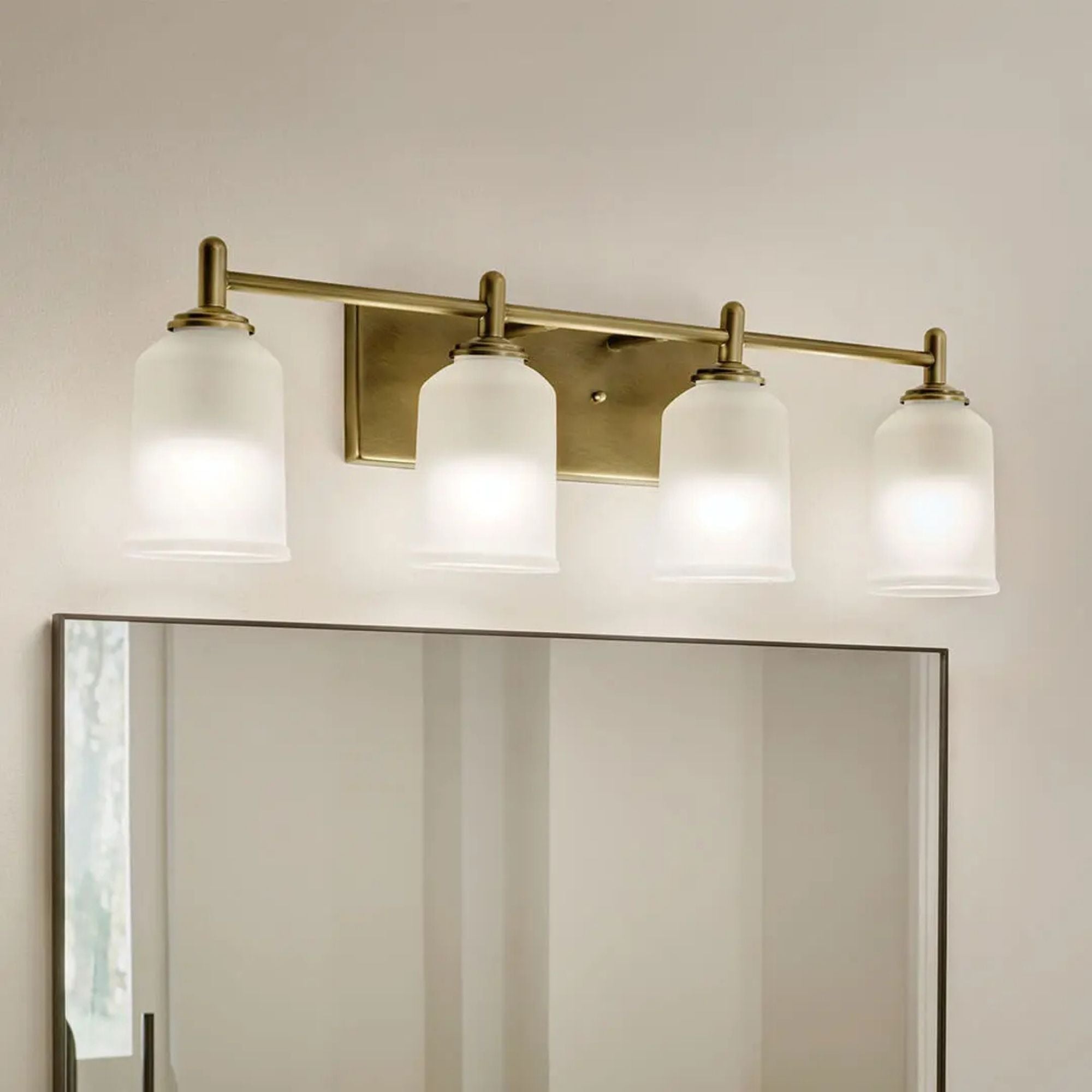Shailene 30" 4-Light Bath Vanity Light, Natural Brass Finish, Etched Glass
