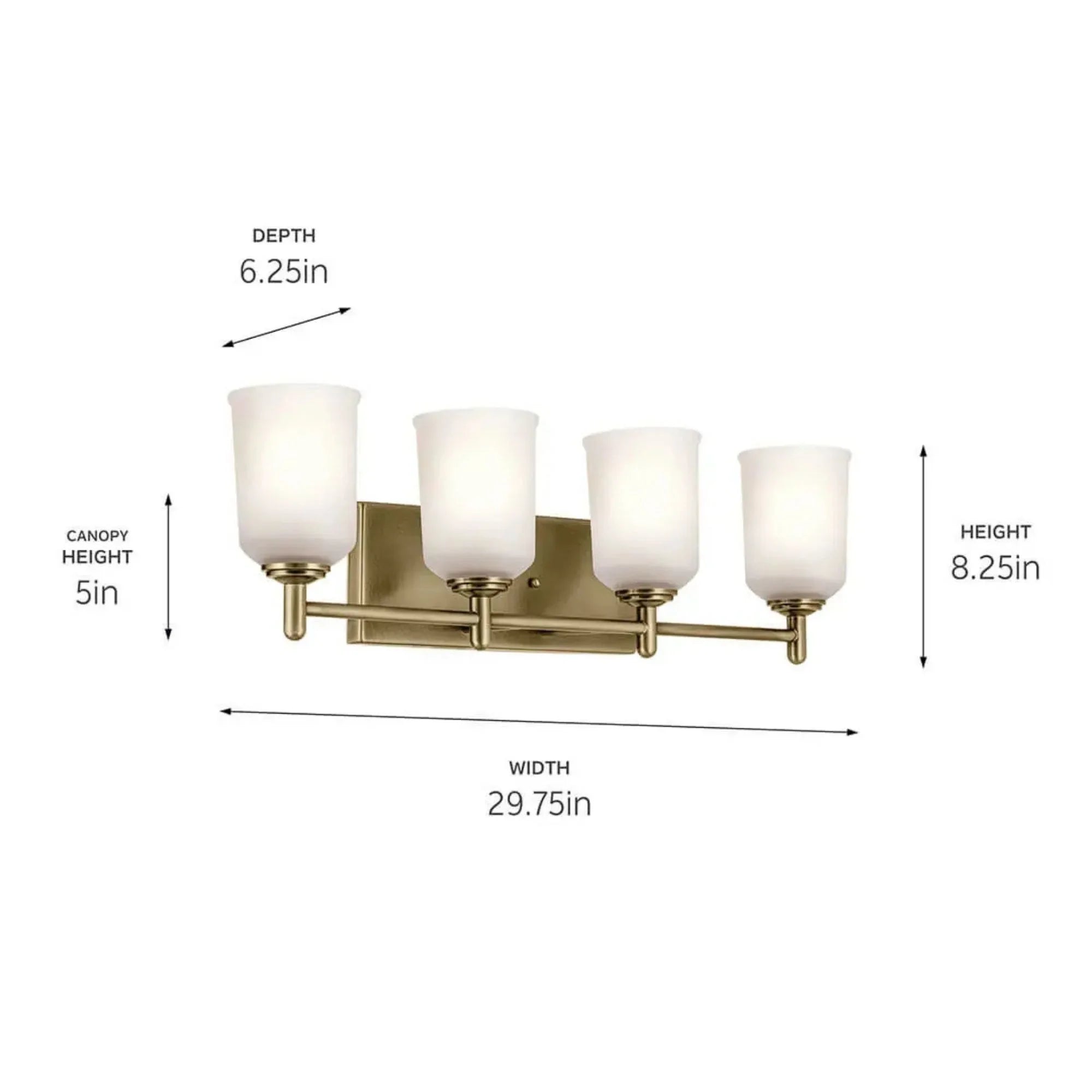 Shailene 30" 4-Light Bath Vanity Light, Natural Brass Finish, Etched Glass
