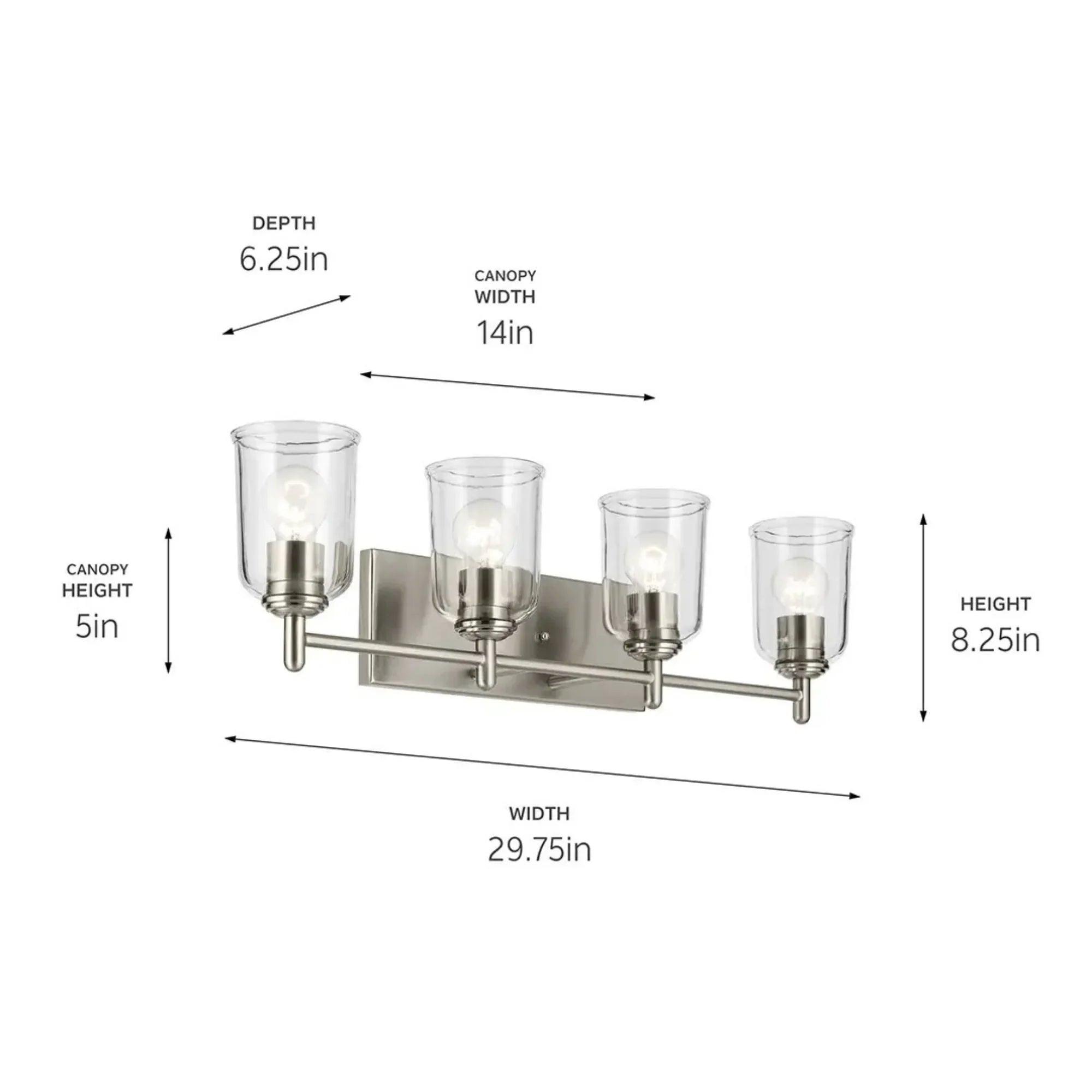 Shailene 30" 4-Light Bath Vanity Light, Brushed Nickel Finish, Clear Glass