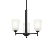 Shailene 18" 3-Light Mini Chandelier, Black Finish, Etched Glass