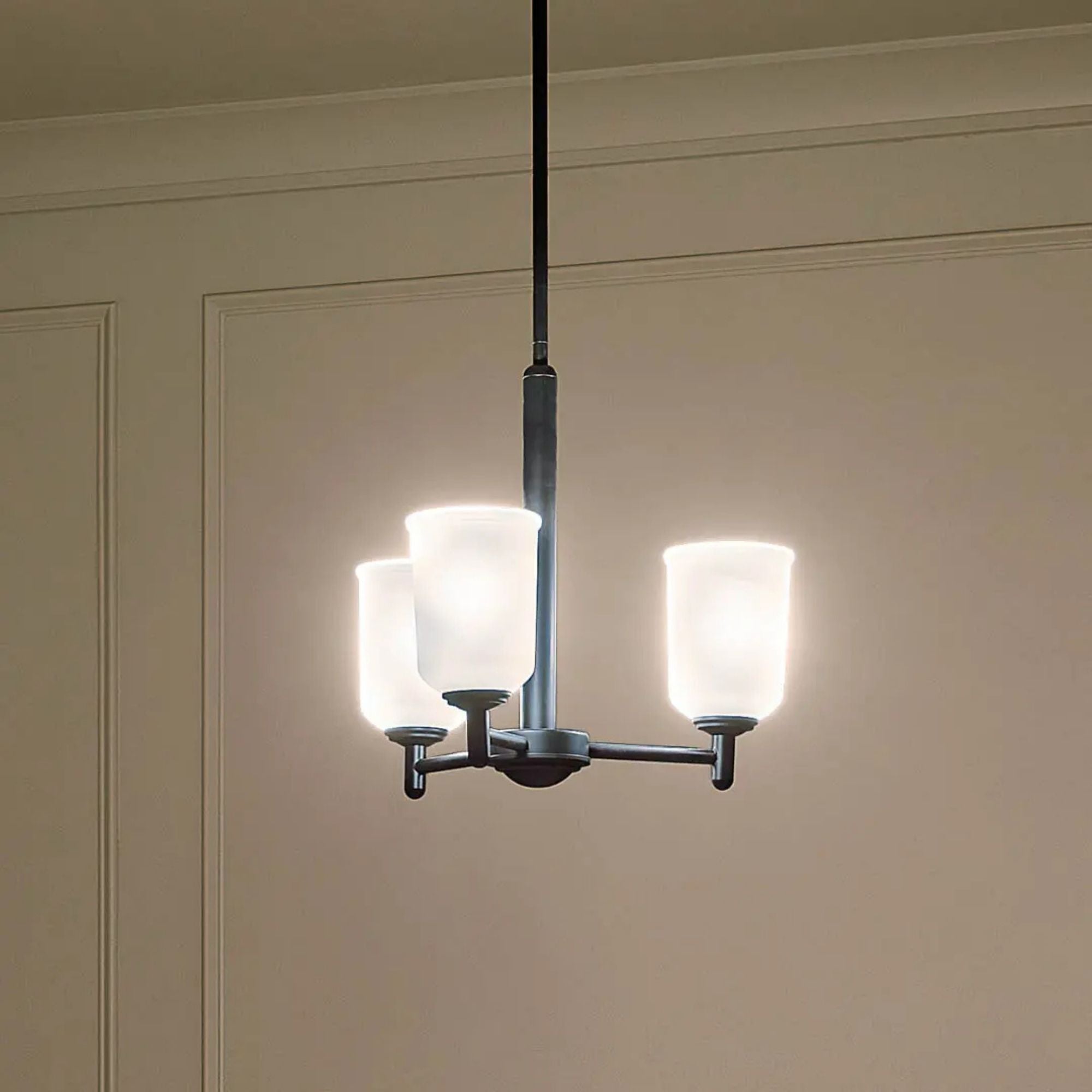 Shailene 18" 3-Light Mini Chandelier, Black Finish, Etched Glass