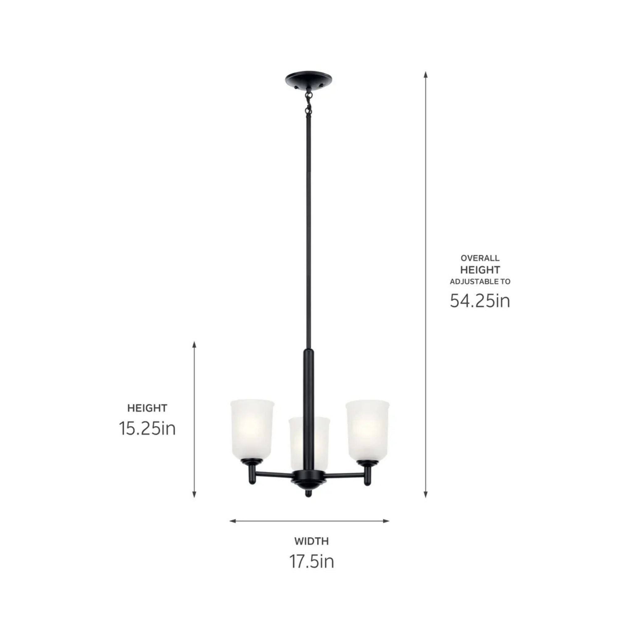 Shailene 18" 3-Light Mini Chandelier, Black Finish, Etched Glass