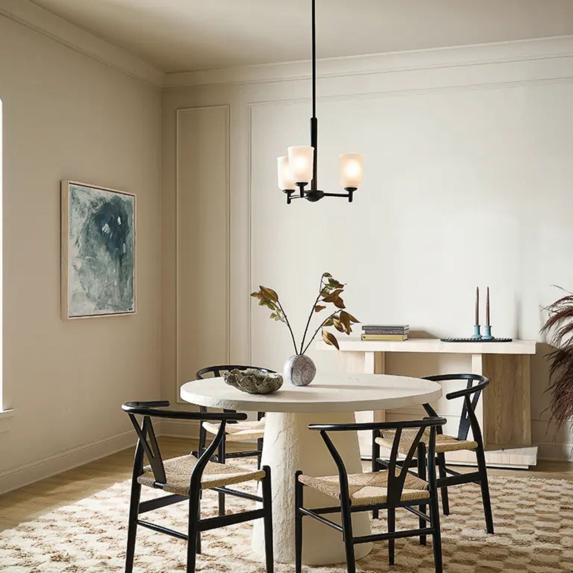 Shailene 18" 3-Light Mini Chandelier, Black Finish, Etched Glass