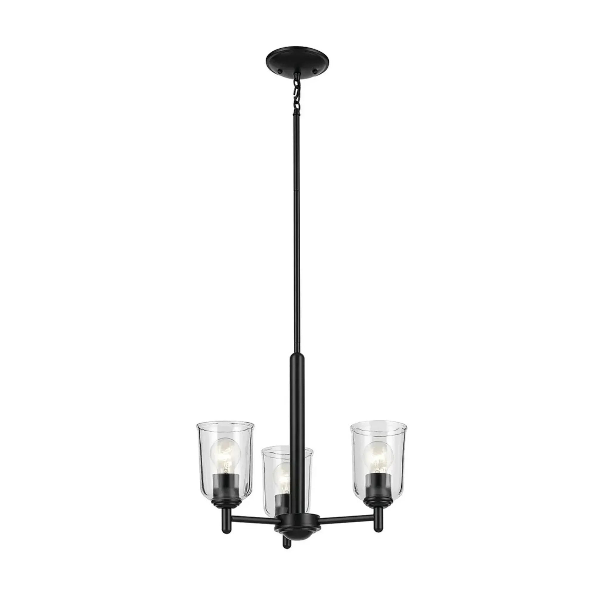 Shailene 18" 3-Light Mini Chandelier, Black Finish, Clear Glass