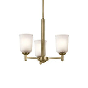 Shailene 18" 3-Light Mini Chandelier, Natural Brass Finish, Etched Glass