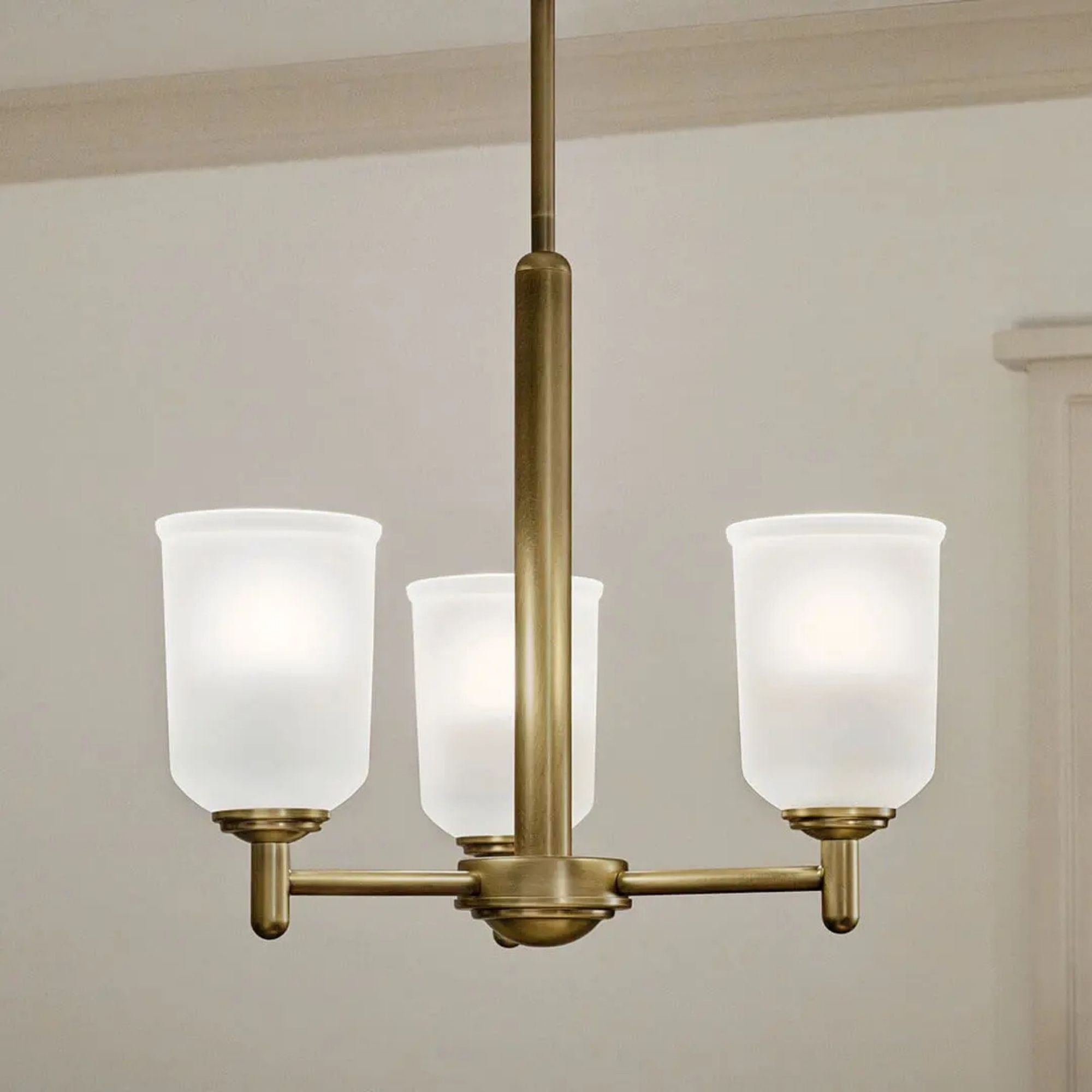 Shailene 18" 3-Light Mini Chandelier, Natural Brass Finish, Etched Glass
