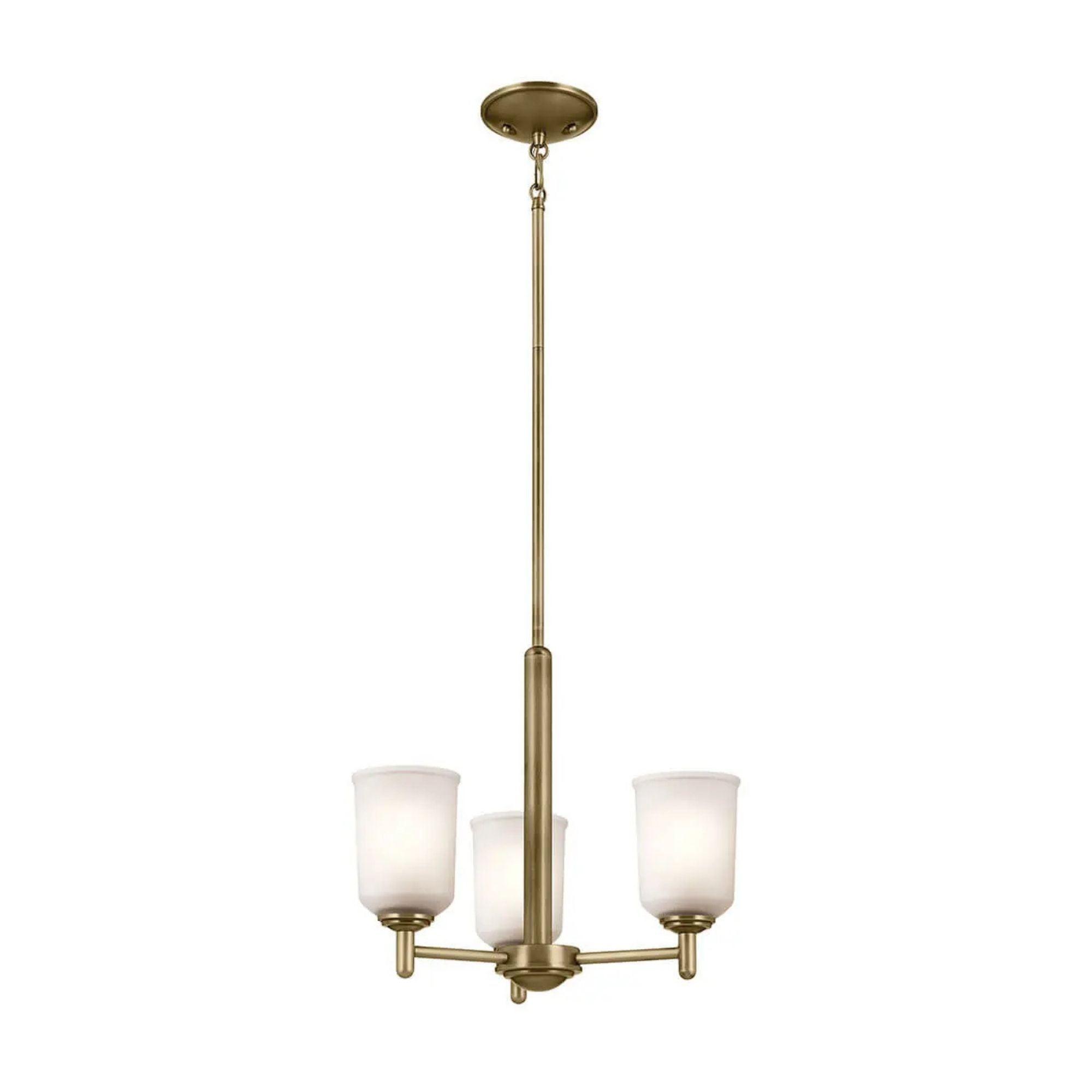 Shailene 18" 3-Light Mini Chandelier, Natural Brass Finish, Etched Glass
