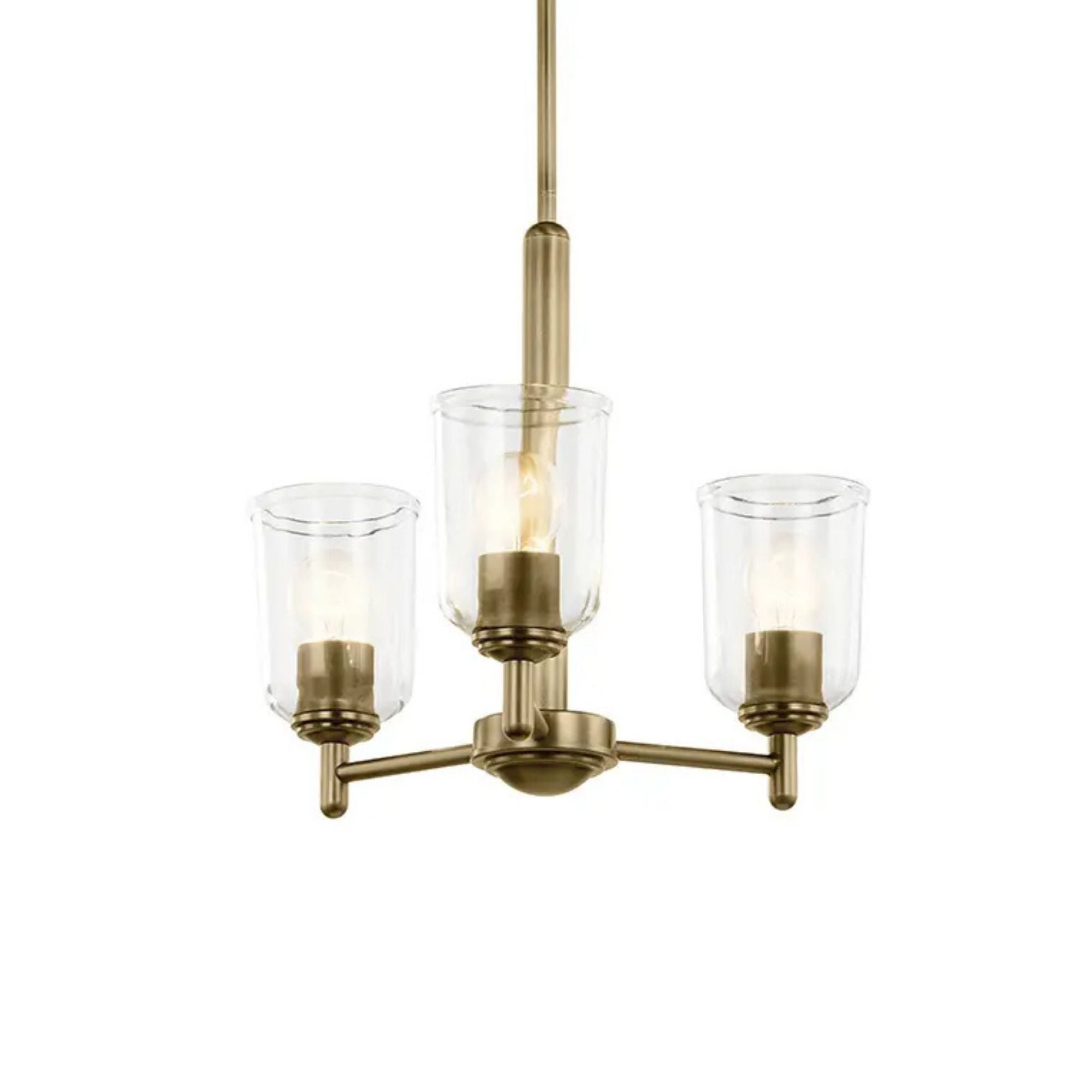 Shailene 18" 3-Light Mini Chandelier, Natural Brass Finish, Clear Glass