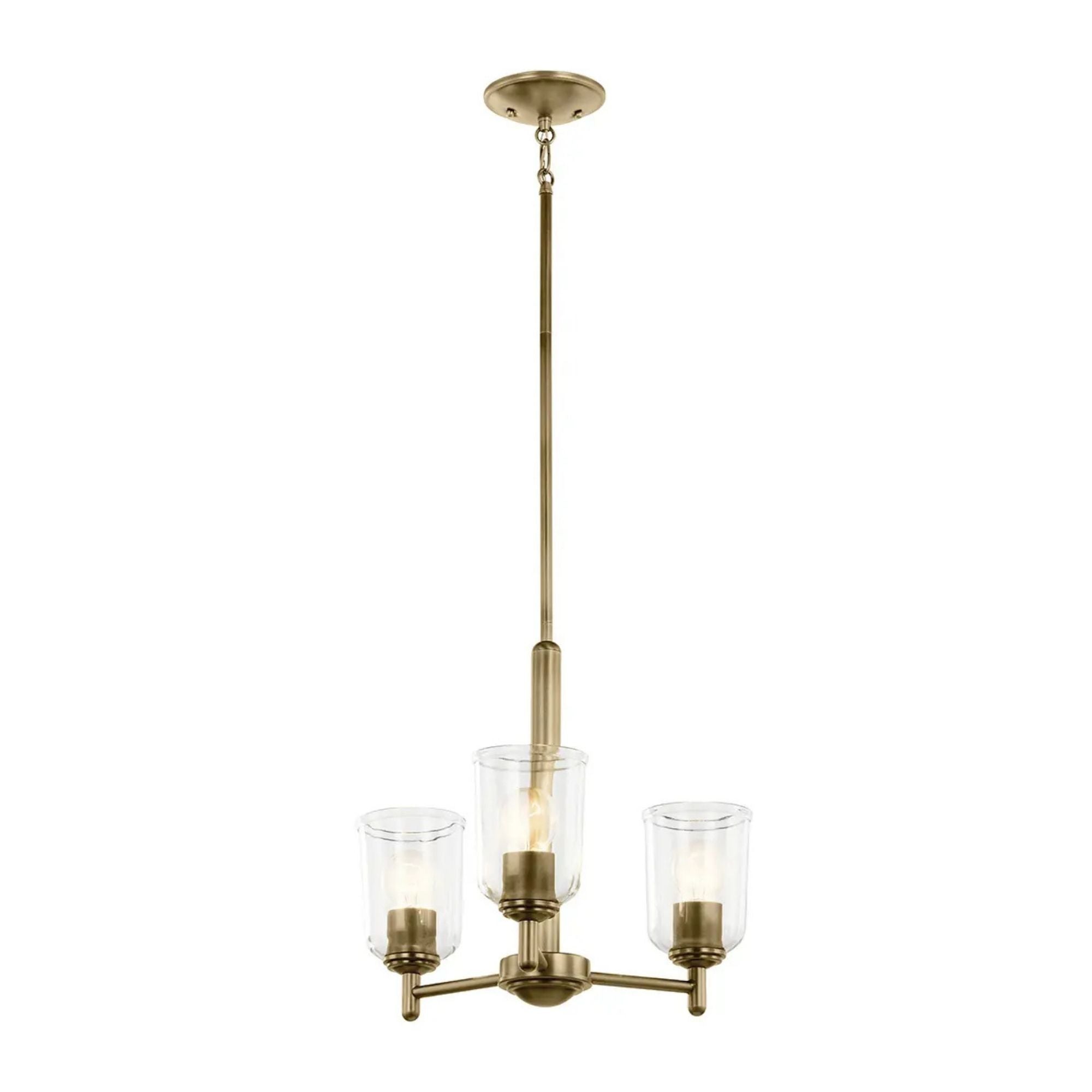 Shailene 18" 3-Light Mini Chandelier, Natural Brass Finish, Clear Glass