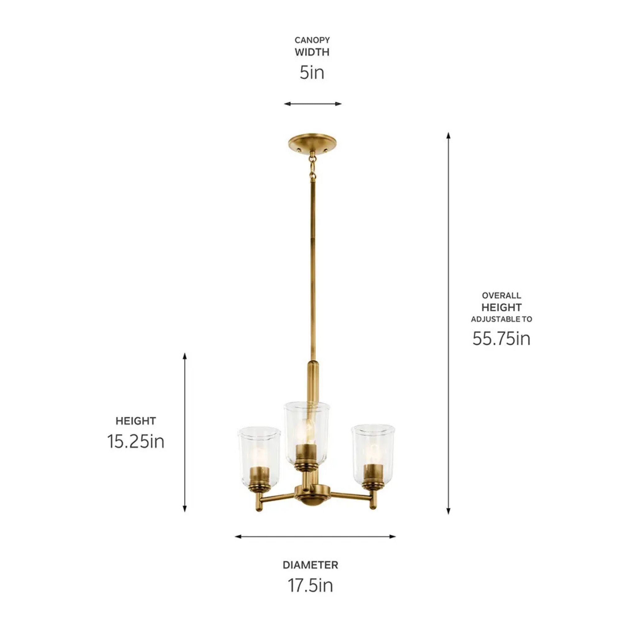 Shailene 18" 3-Light Mini Chandelier, Natural Brass Finish, Clear Glass