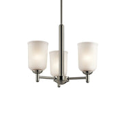 Shailene 18" 3-Light Mini Chandelier, Brushed Nickel Finish, Etched Glass